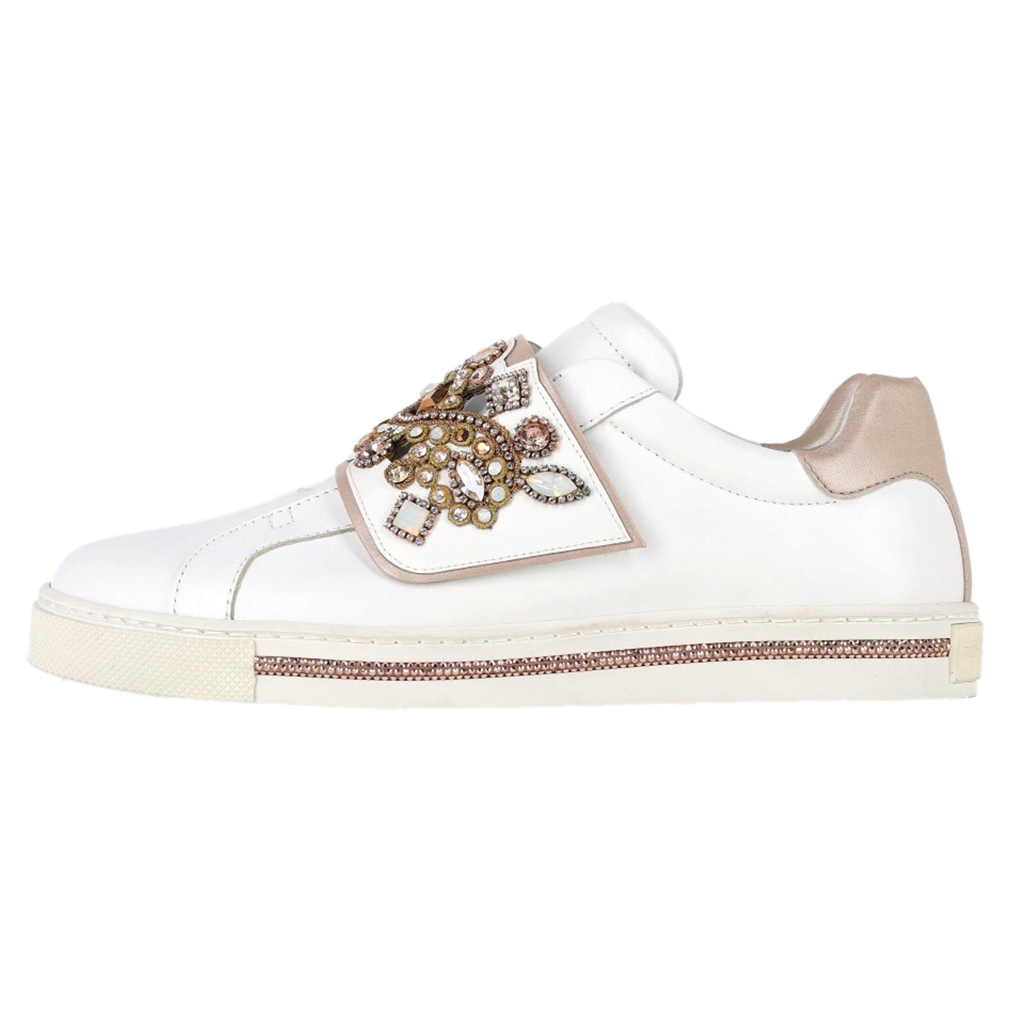 René Caovilla Jewel-Embellished Sneakers in White Leather