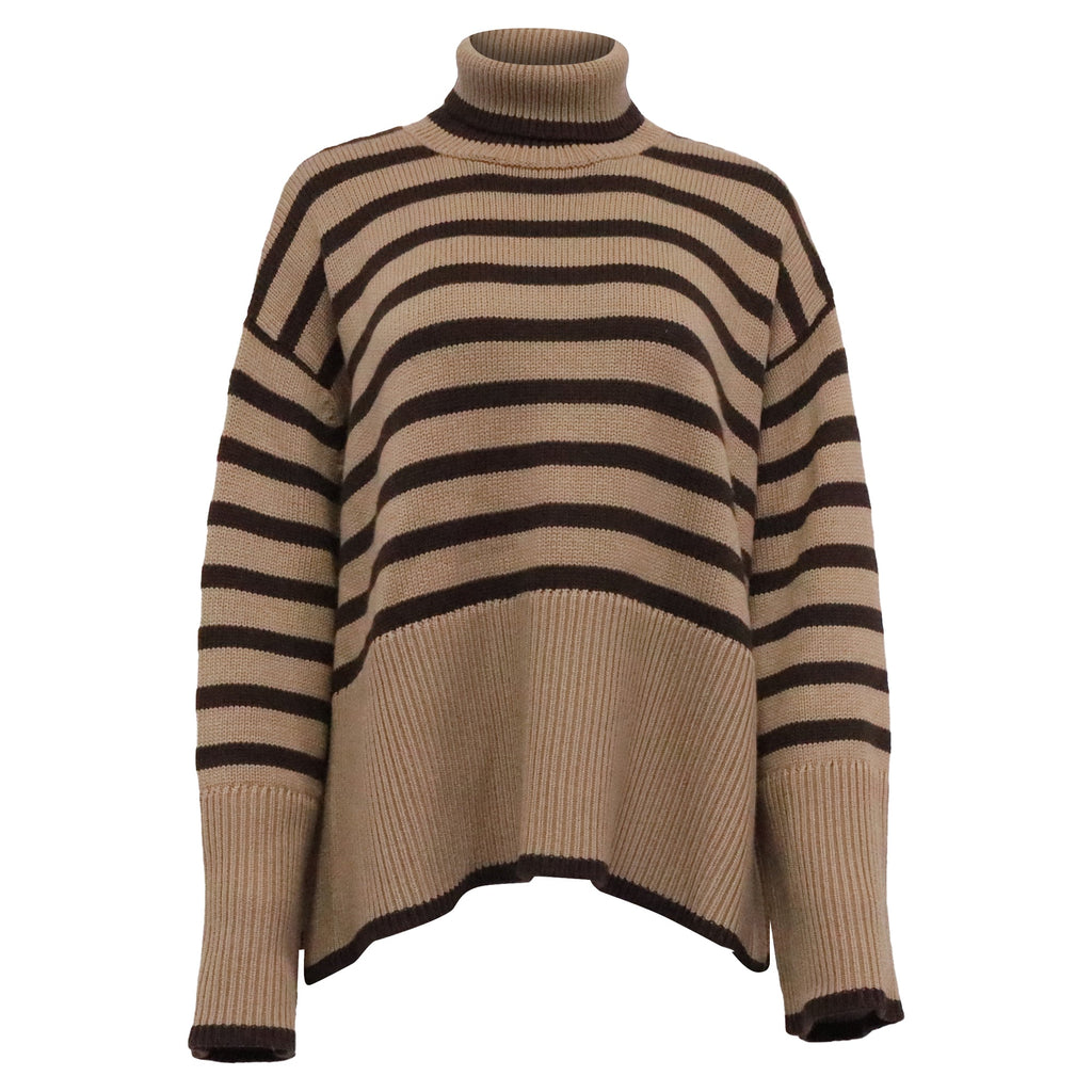 Totême Striped Turtleneck Oversized Sweater in Brown Wool