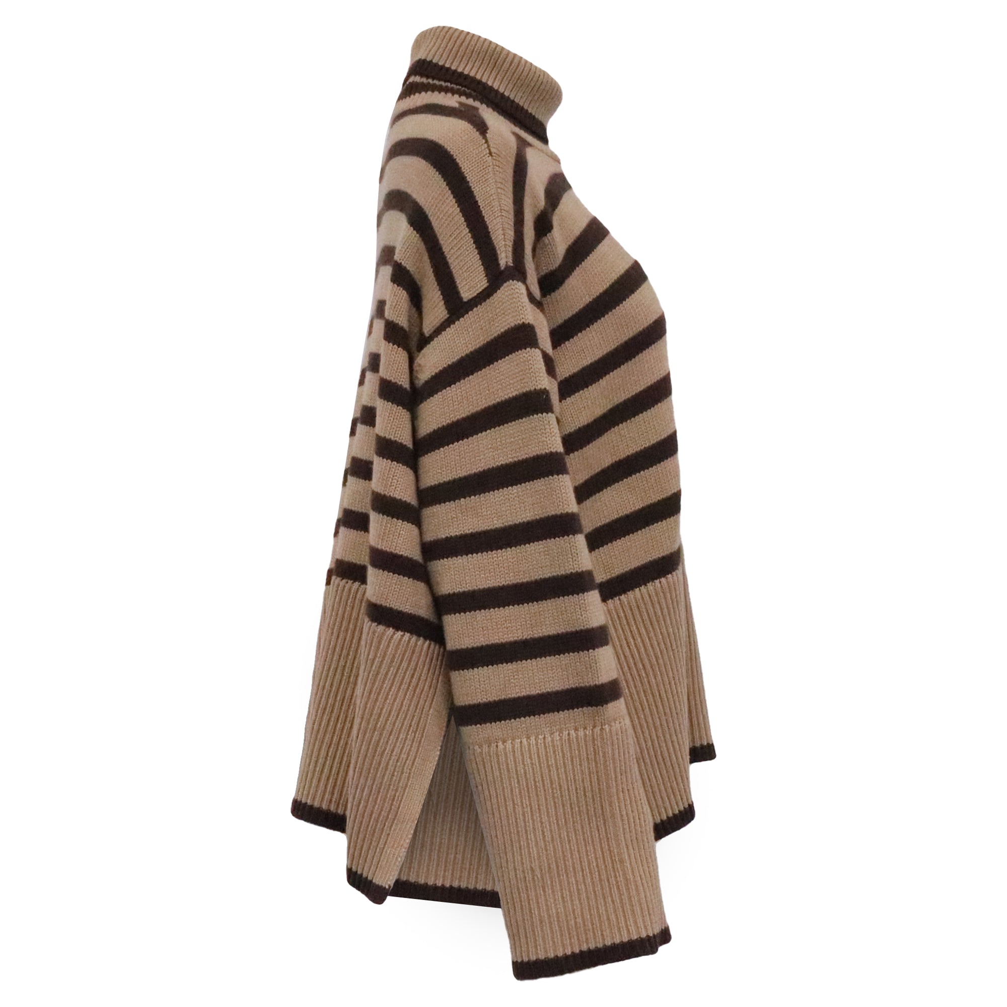 Totême Striped Turtleneck Oversized Sweater in Brown Wool
