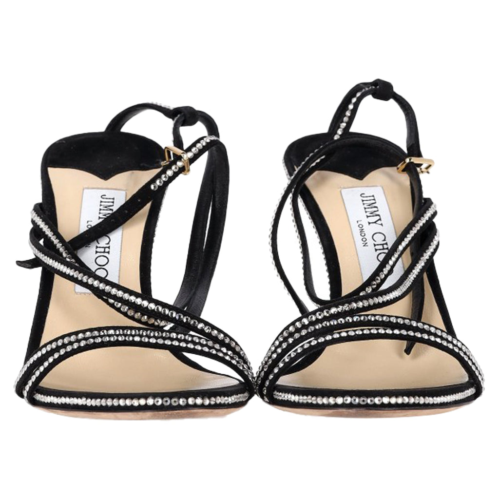 Women's Jimmy Choo Embellished Strappy Sandal Heels in Black Suede