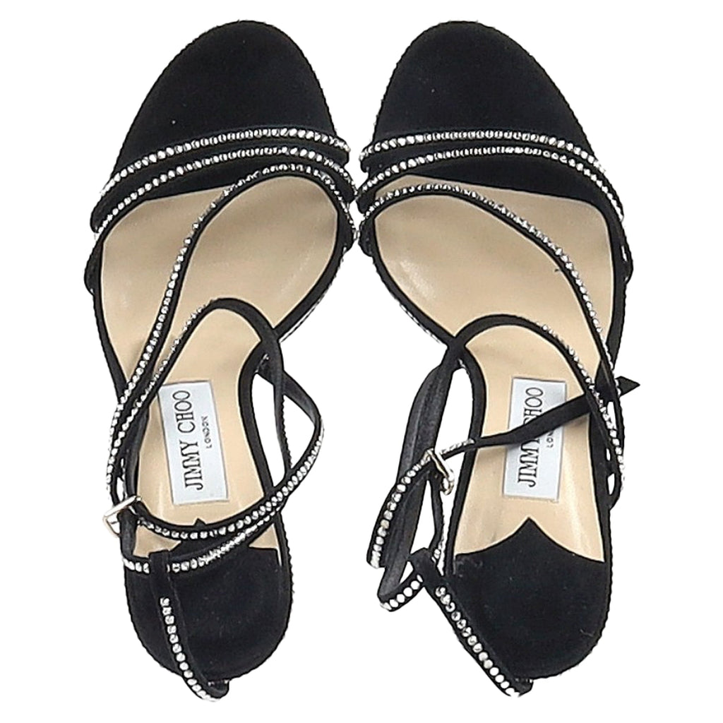 Women's Jimmy Choo Embellished Strappy Sandal Heels in Black Suede