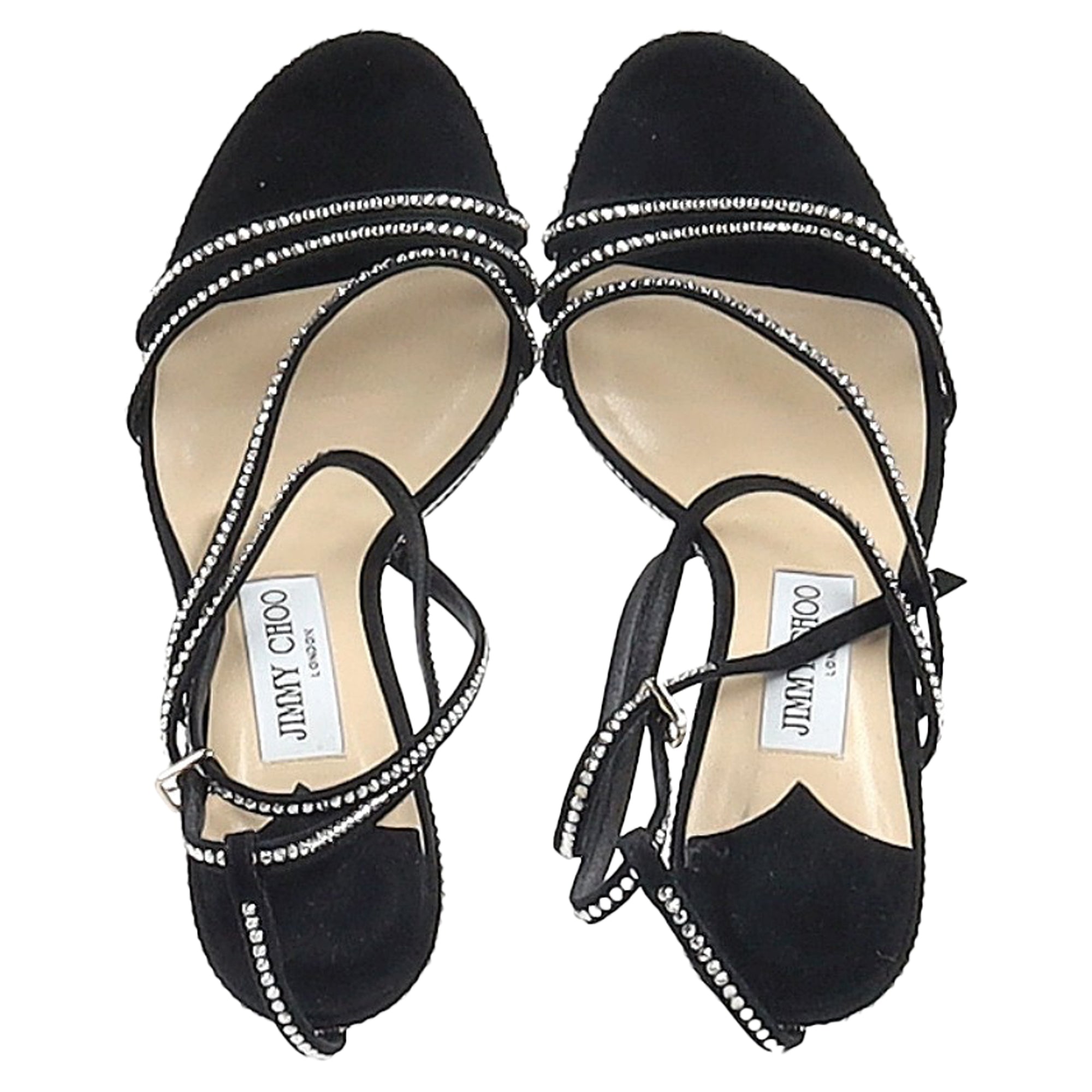 Women's Jimmy Choo Embellished Strappy Sandal Heels in Black Suede