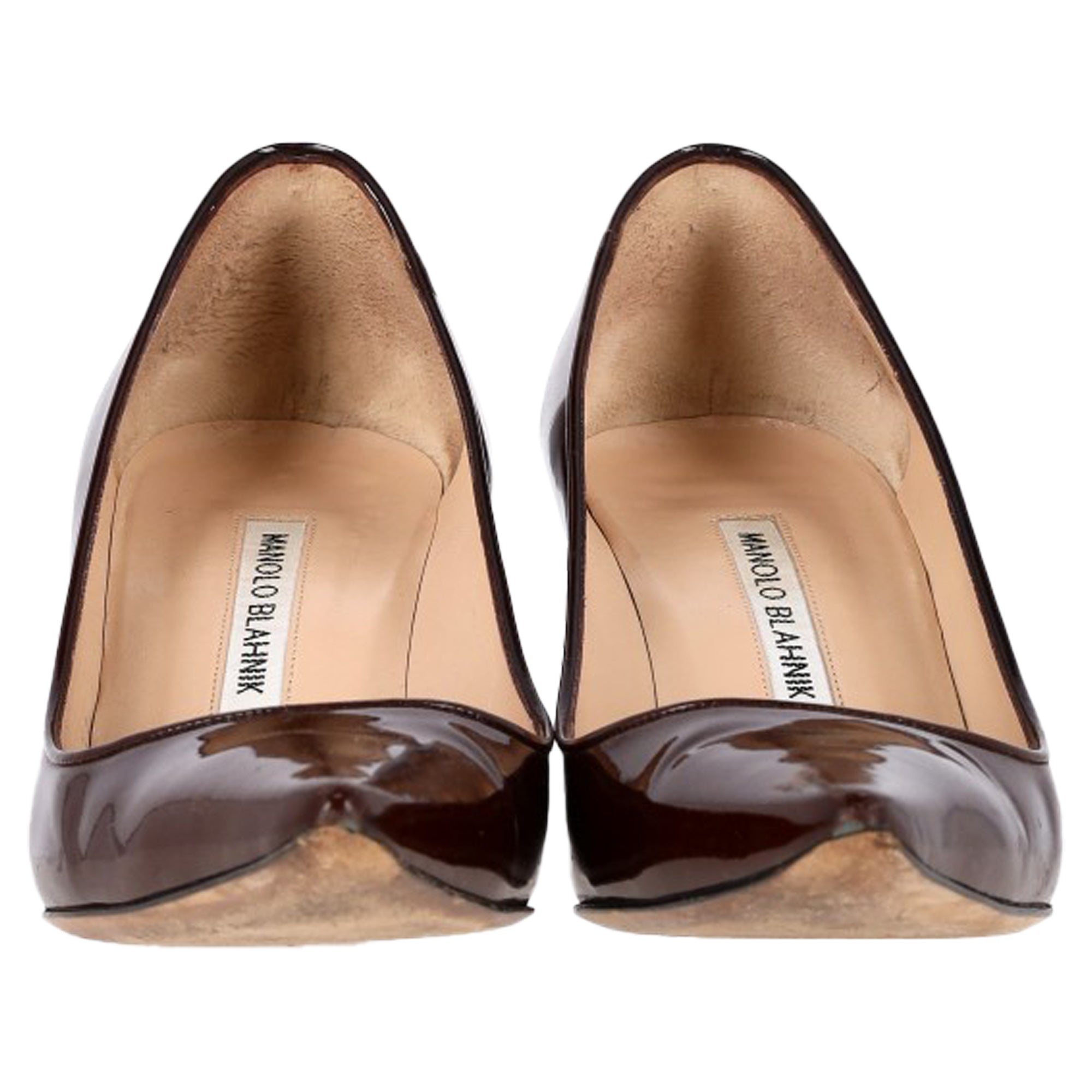 Manolo Blahnik Pointed-Toe Pumps in Brown Patent Leather
