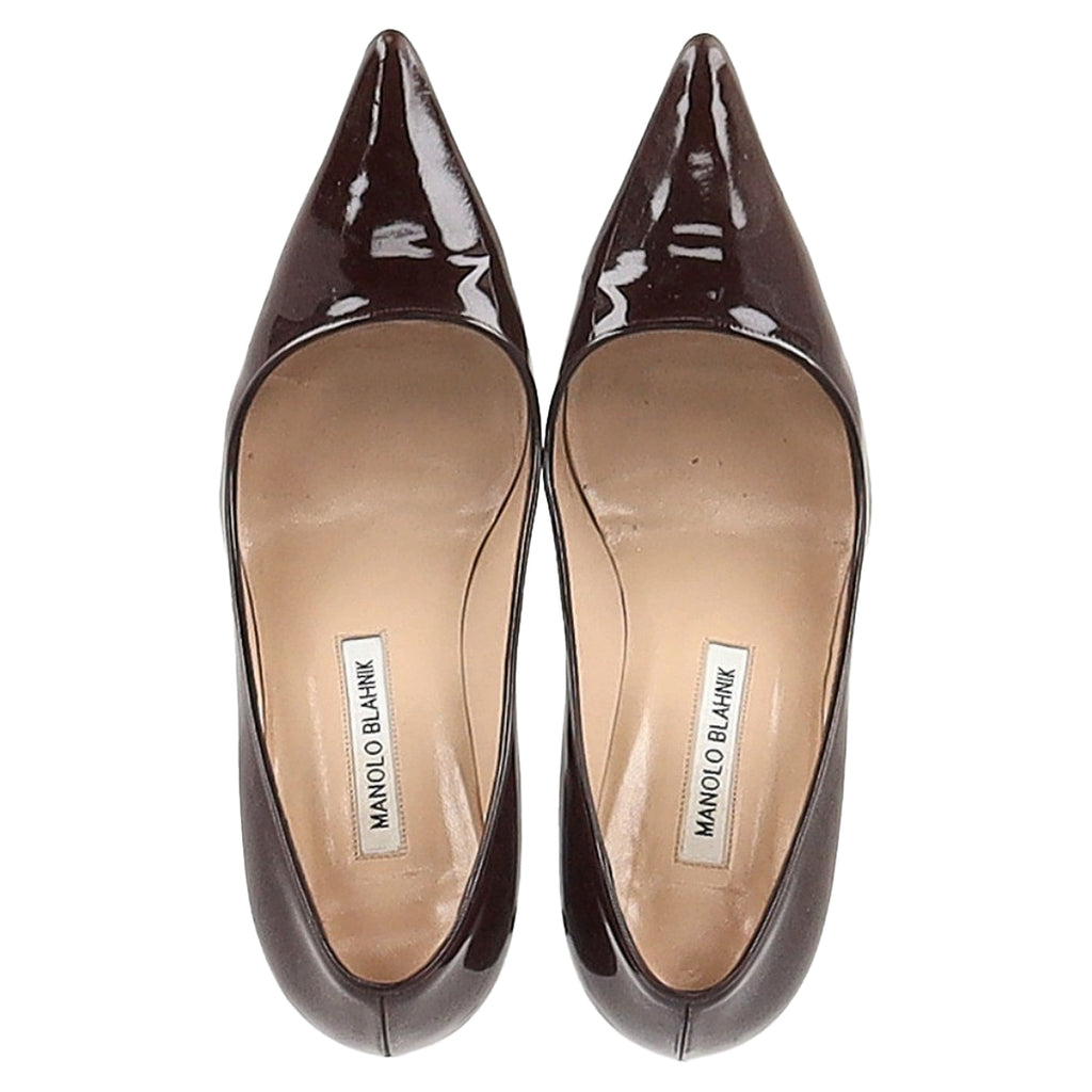 Manolo Blahnik Pointed-Toe Pumps in Brown Patent Leather