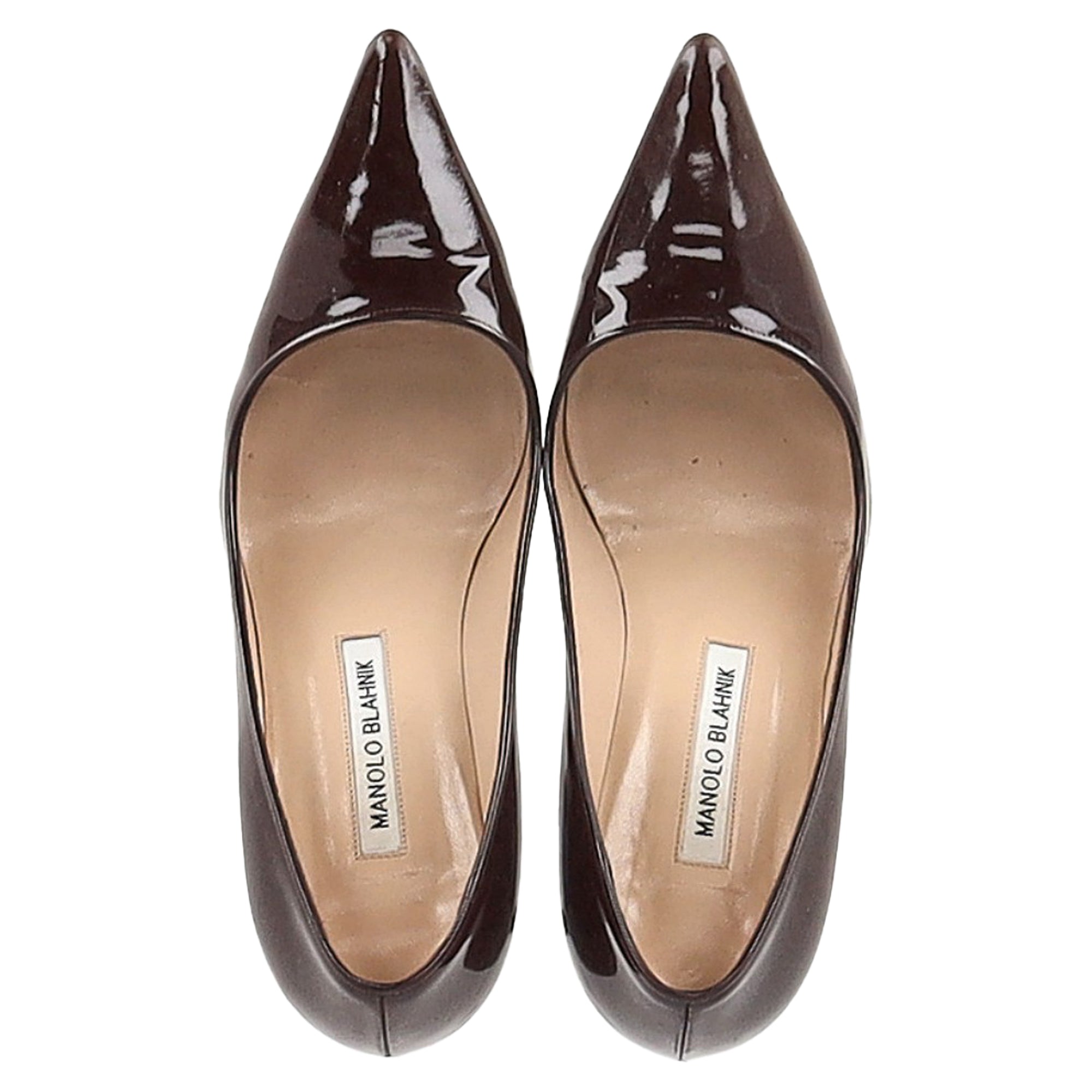 Manolo Blahnik Pointed-Toe Pumps in Brown Patent Leather