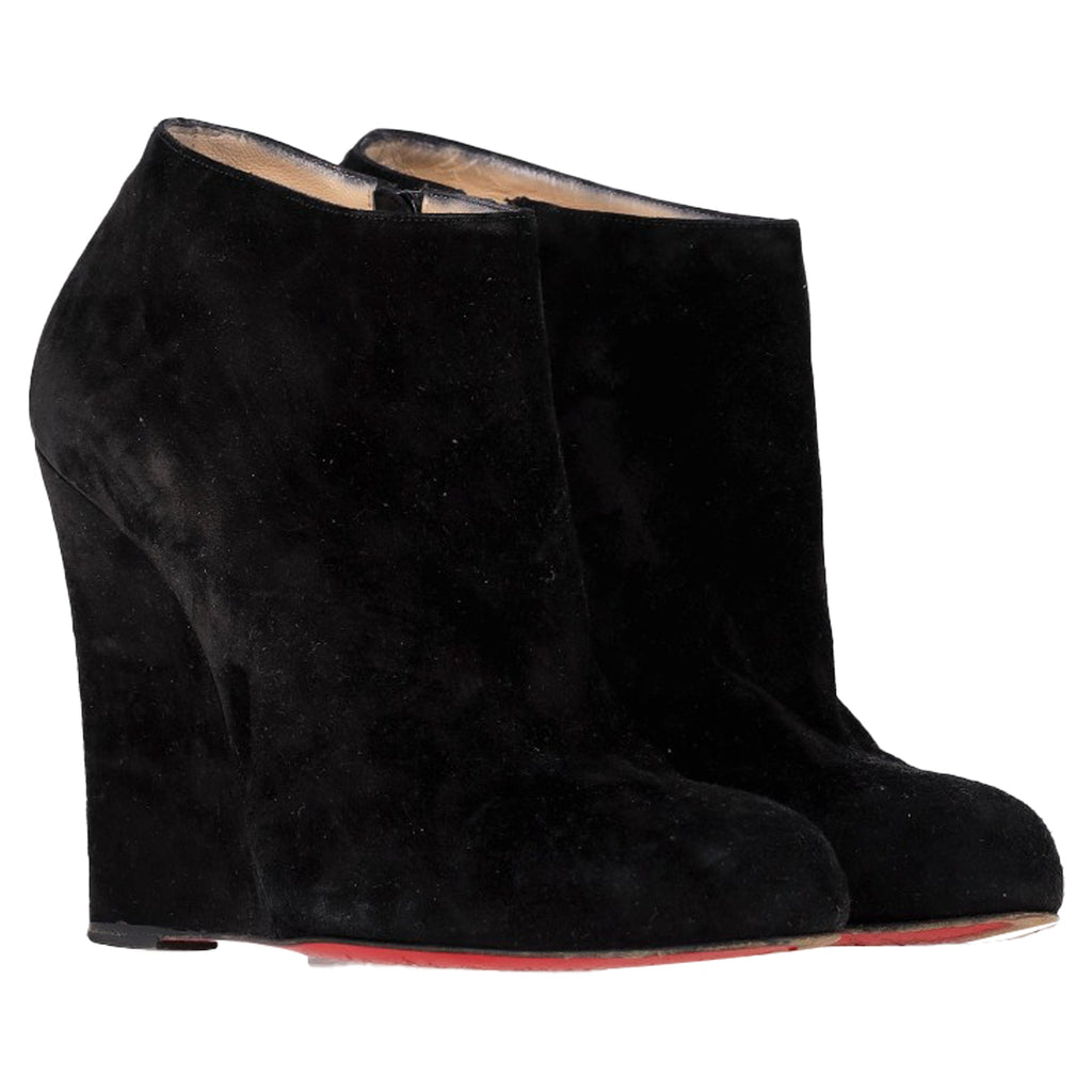 Women's Christian Louboutin Belle Zeppa Wedge Ankle Boots in Black Suede