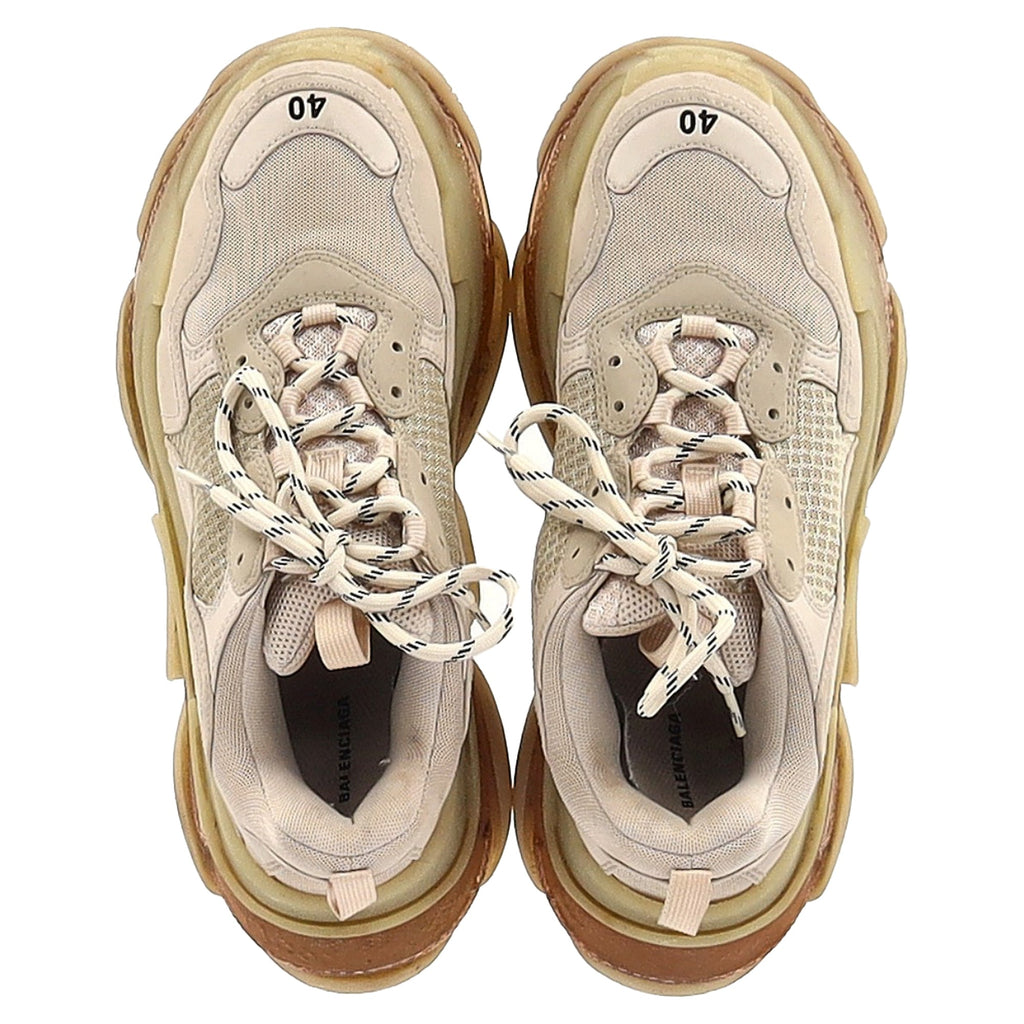 Women's Balenciaga Triple S Clear Sole Sneakers in Beige Polyester