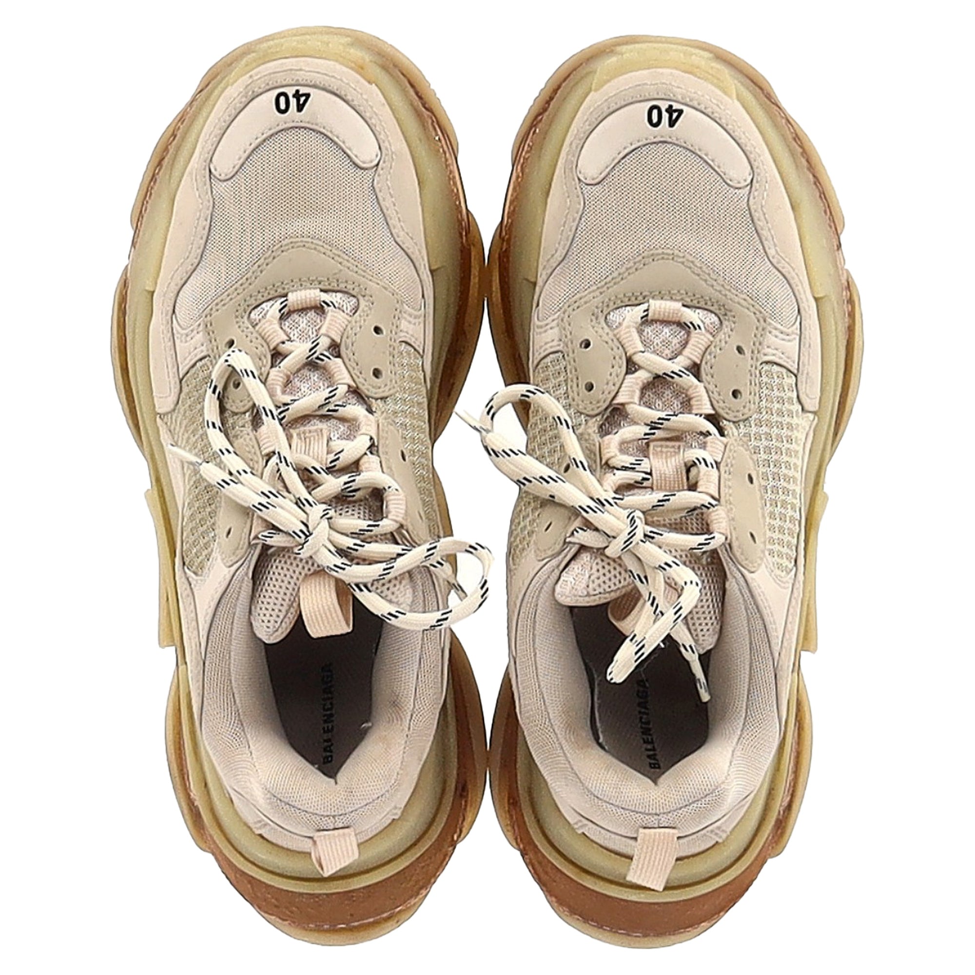 Women's Balenciaga Triple S Clear Sole Sneakers in Beige Polyester