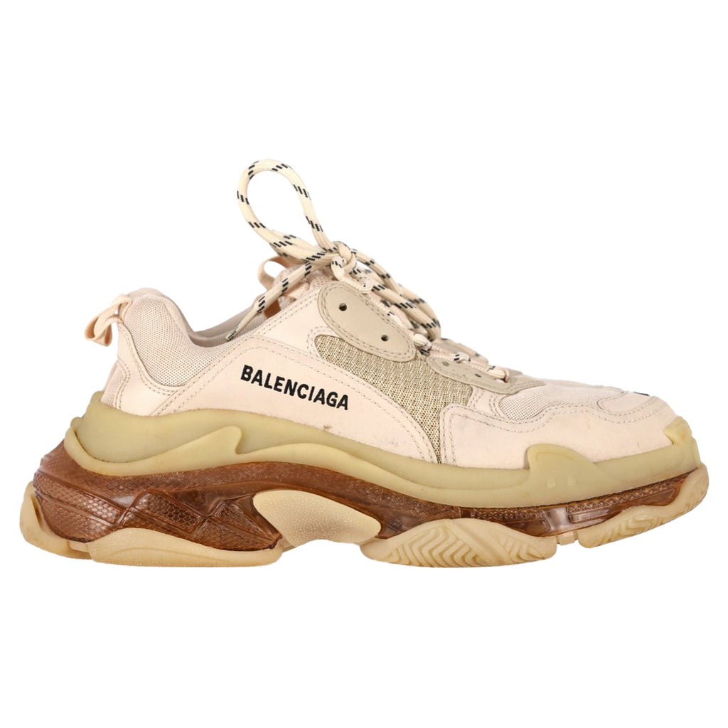 Women's Balenciaga Triple S Clear Sole Sneakers in Beige Polyester