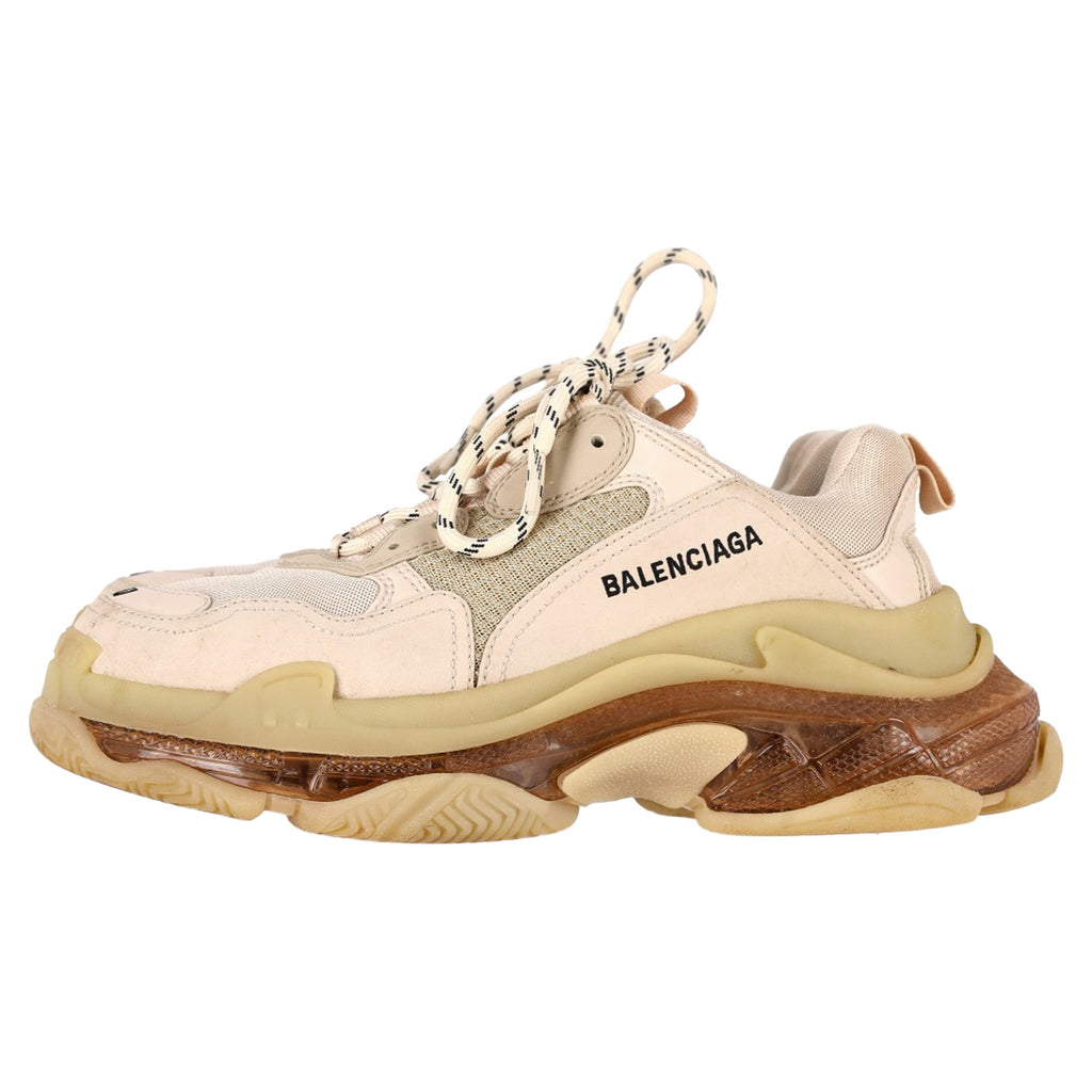 Women's Balenciaga Triple S Clear Sole Sneakers in Beige Polyester