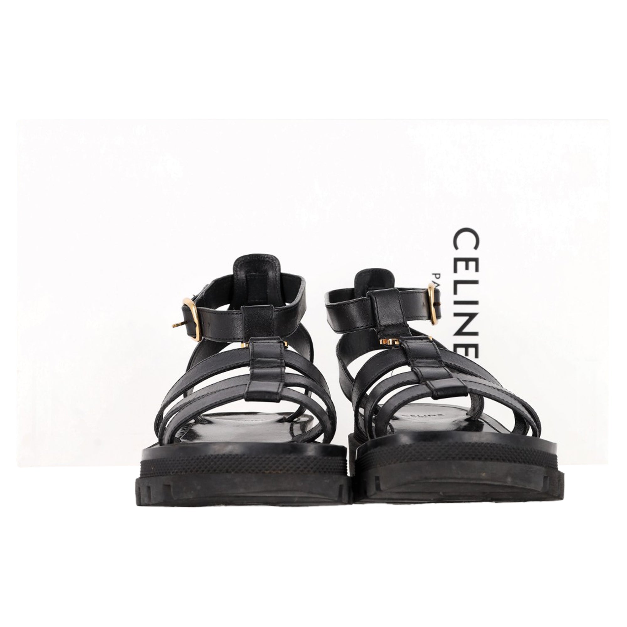 Celine Clea Gladiator Sandals in Black Leather