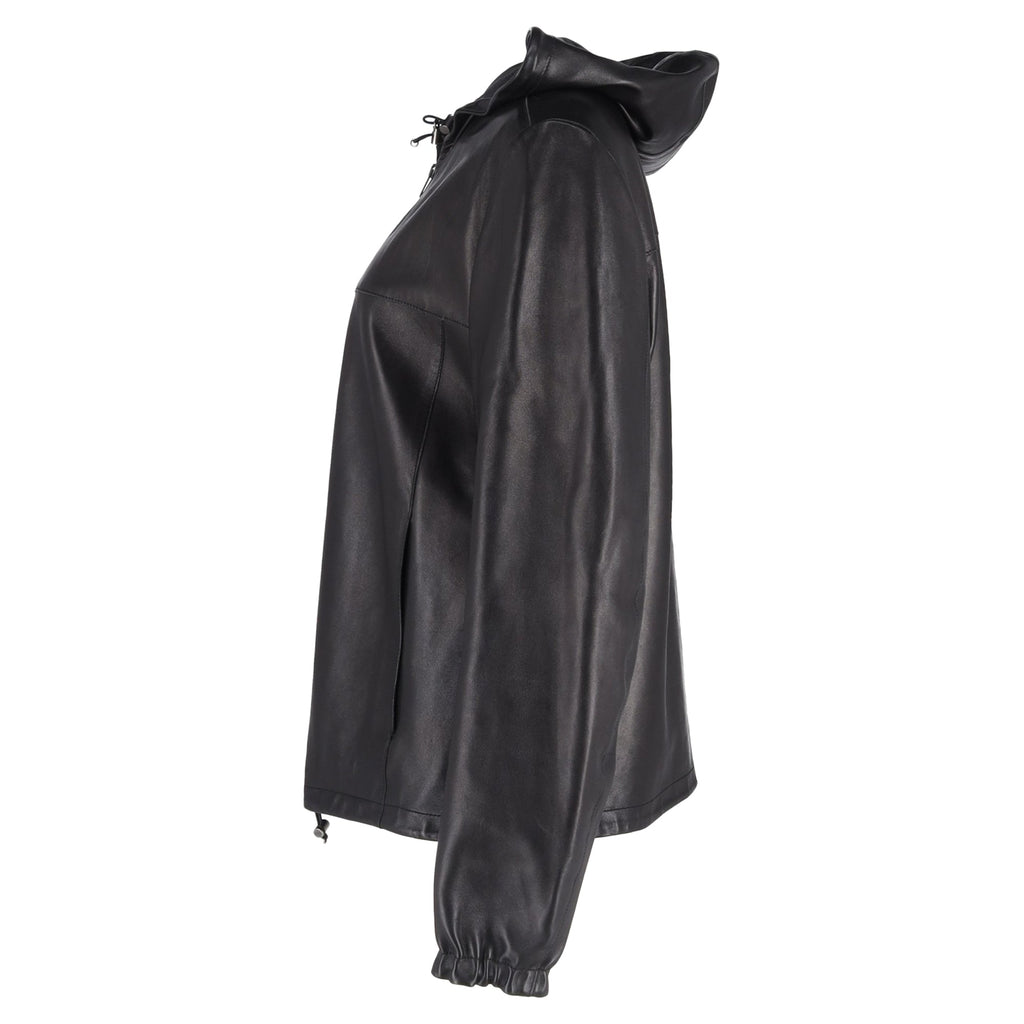 Prada Zipped Hooded Jacket in Black Leather