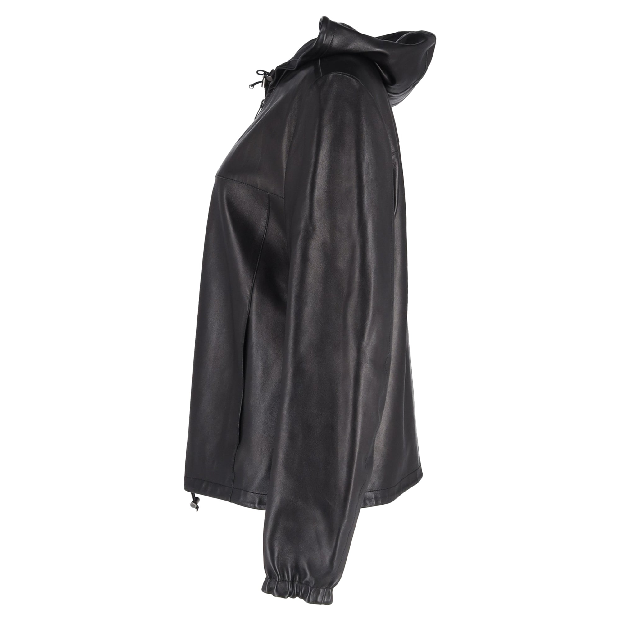 Prada Zipped Hooded Jacket in Black Leather