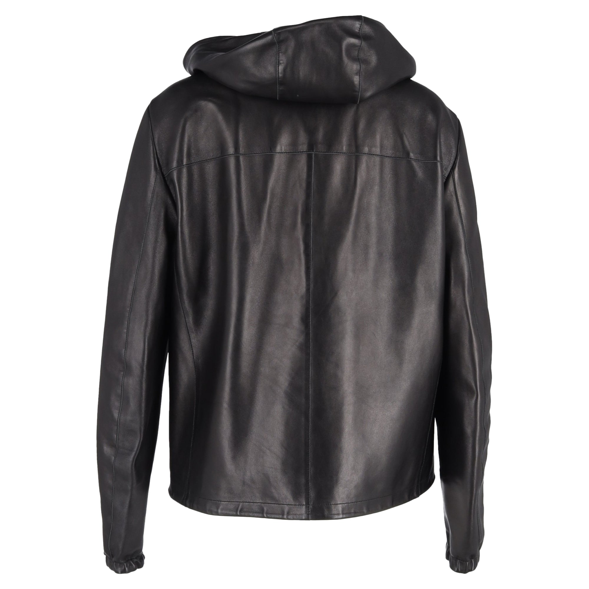 Prada Zipped Hooded Jacket in Black Leather