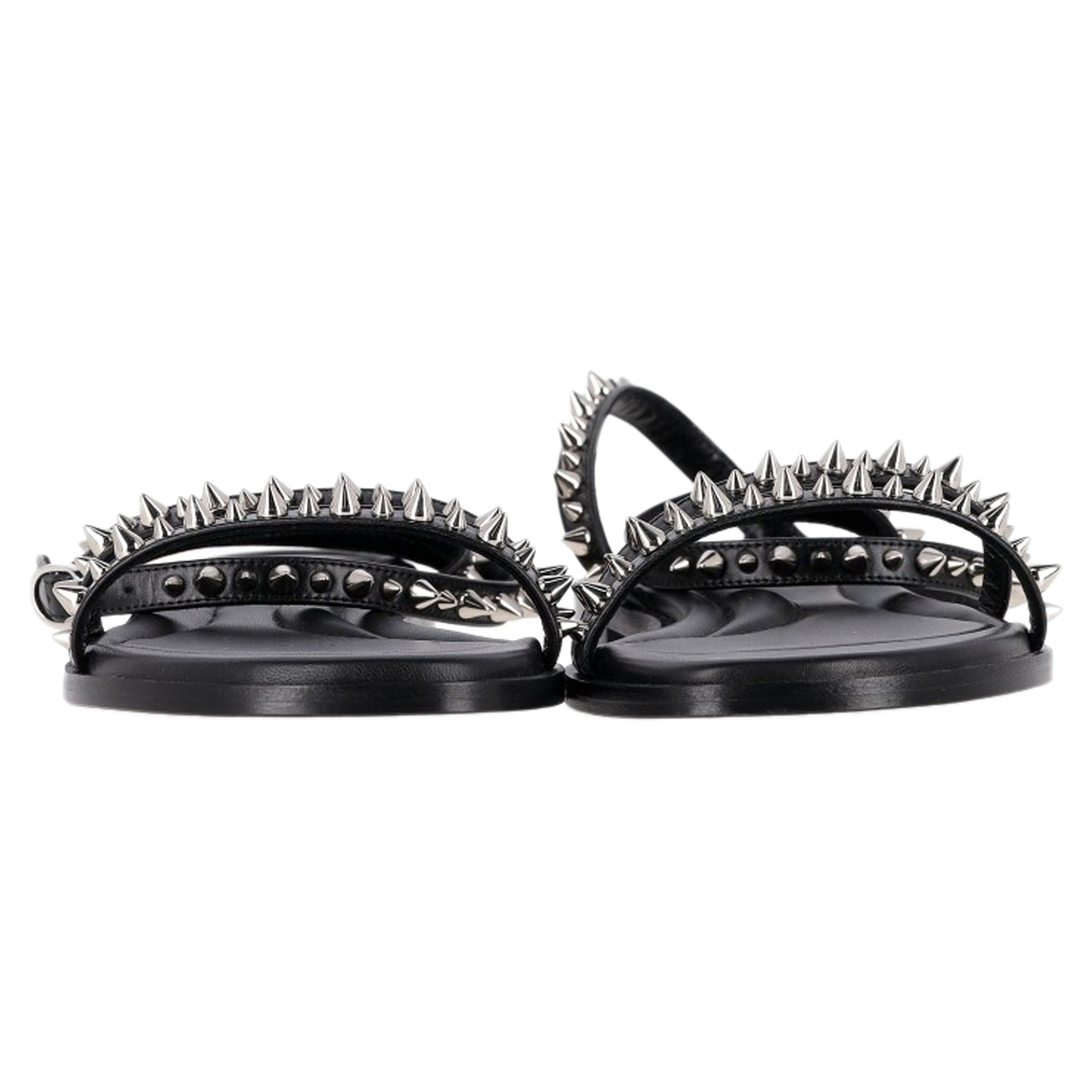 Alexander Mcqueen Studded Strappy Flat Sandals in Black Leather