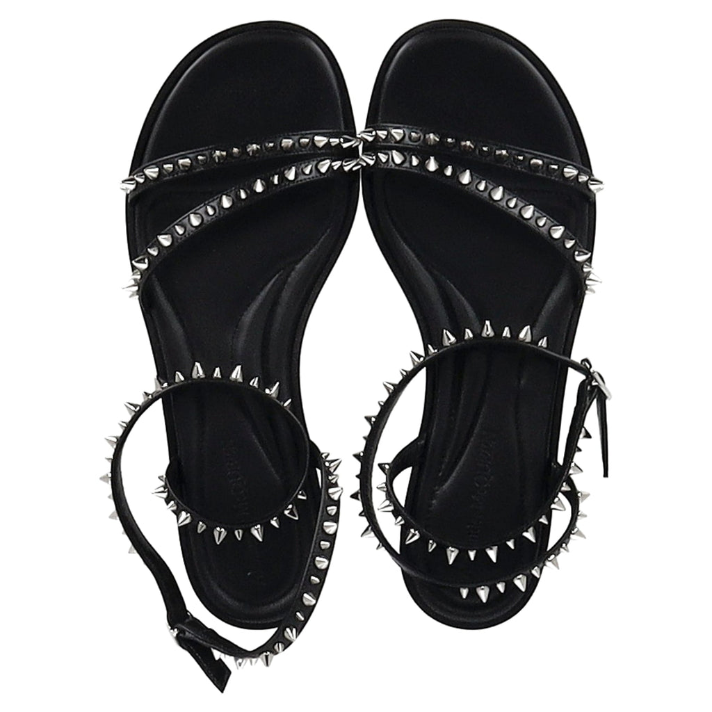 Alexander Mcqueen Studded Strappy Flat Sandals in Black Leather