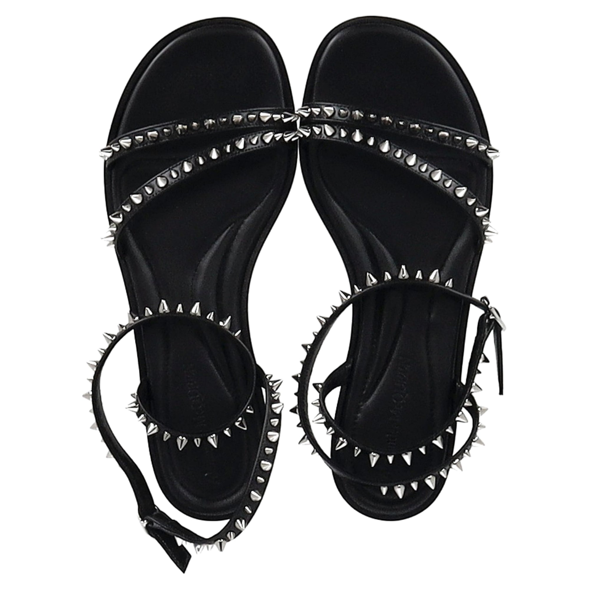 Alexander Mcqueen Studded Strappy Flat Sandals in Black Leather