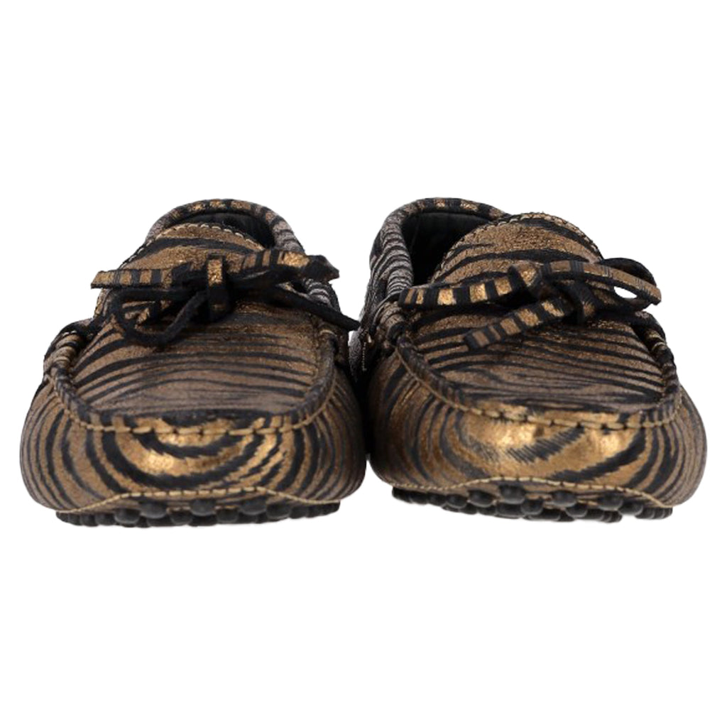 Women's Tod's Zebra-Printed Driving Loafers in Metallic Gold Leather