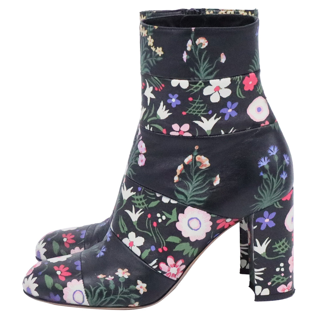 Valentino Garavani Floral Printed Ankle Boots in Multicolor Leather