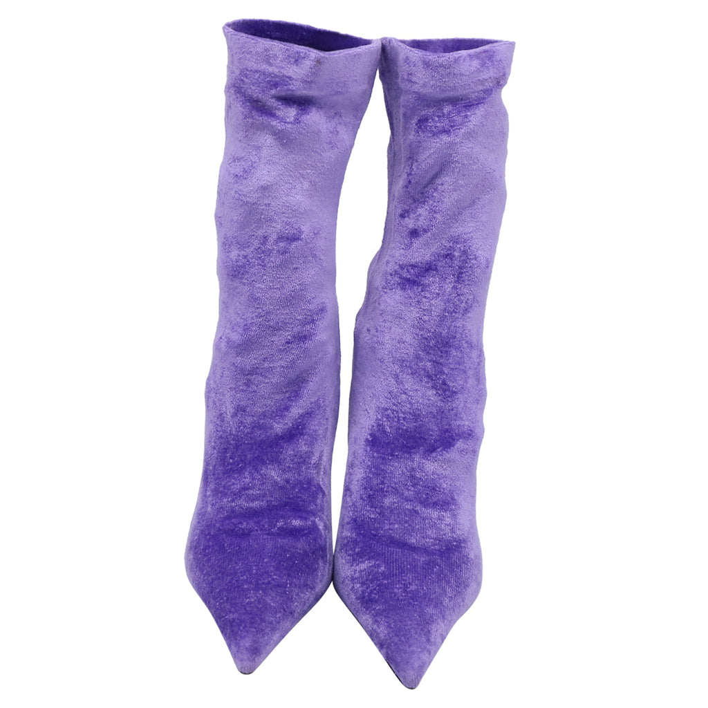 Women's Balenciaga Knife Sock Mid-Calf Boots in Purple Velvet