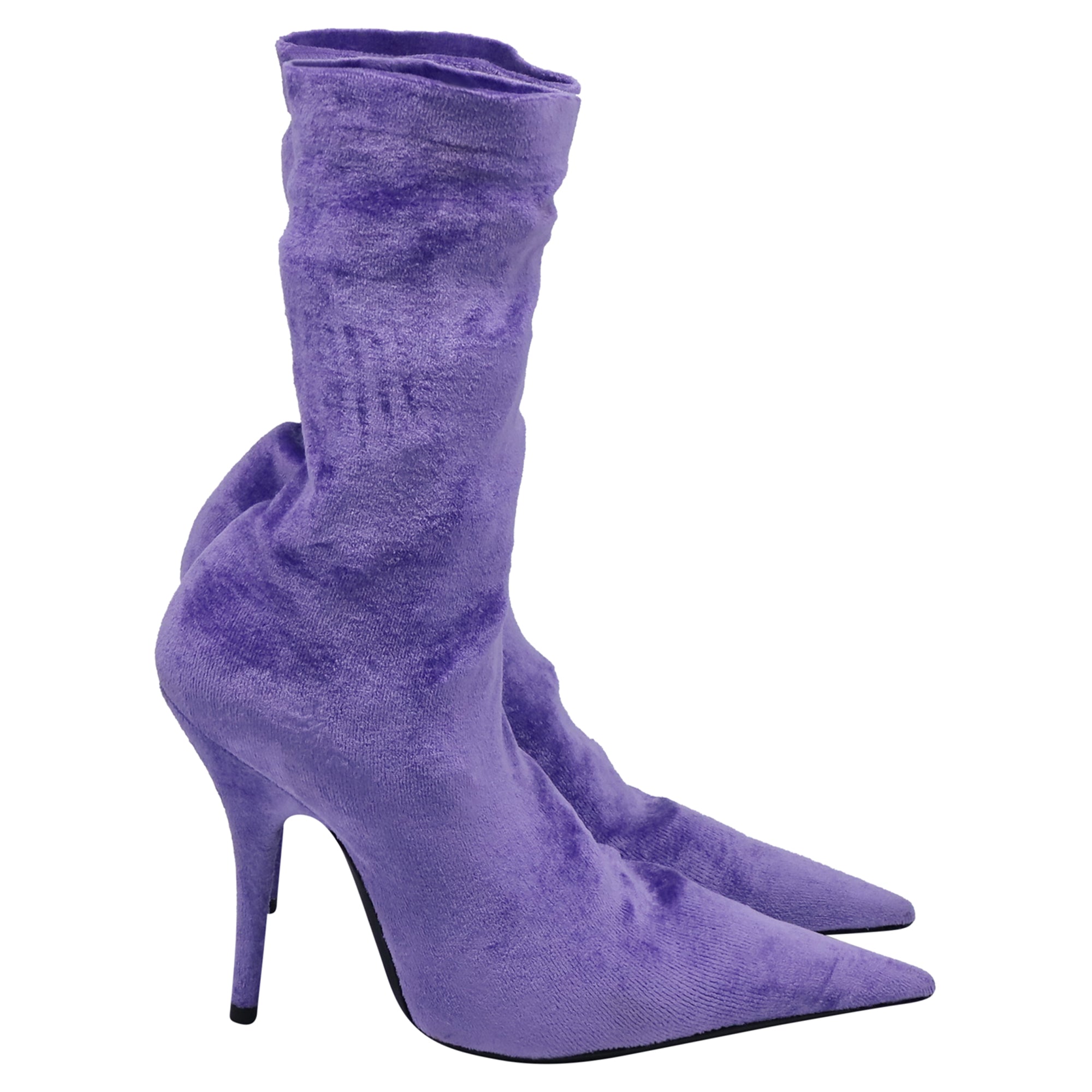 Women's Balenciaga Knife Sock Mid-Calf Boots in Purple Velvet