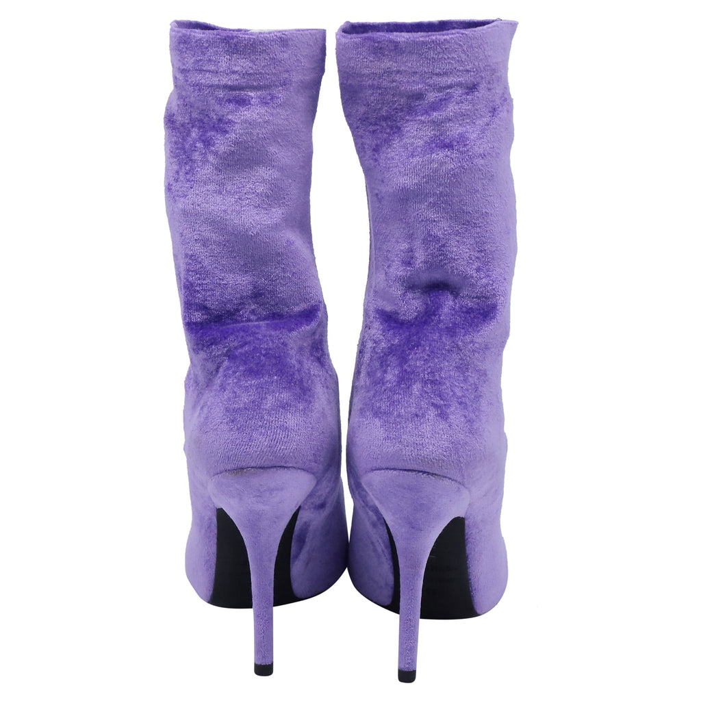 Women's Balenciaga Knife Sock Mid-Calf Boots in Purple Velvet