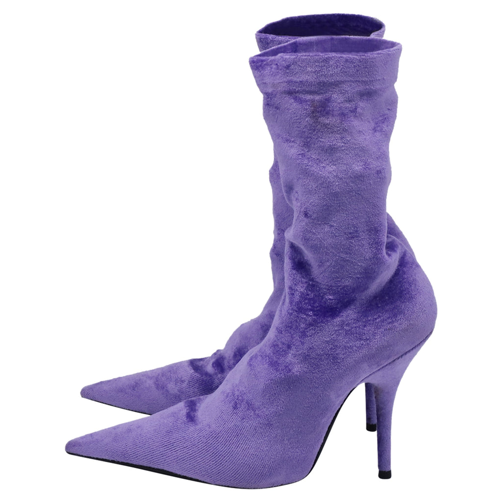 Women's Balenciaga Knife Sock Mid-Calf Boots in Purple Velvet