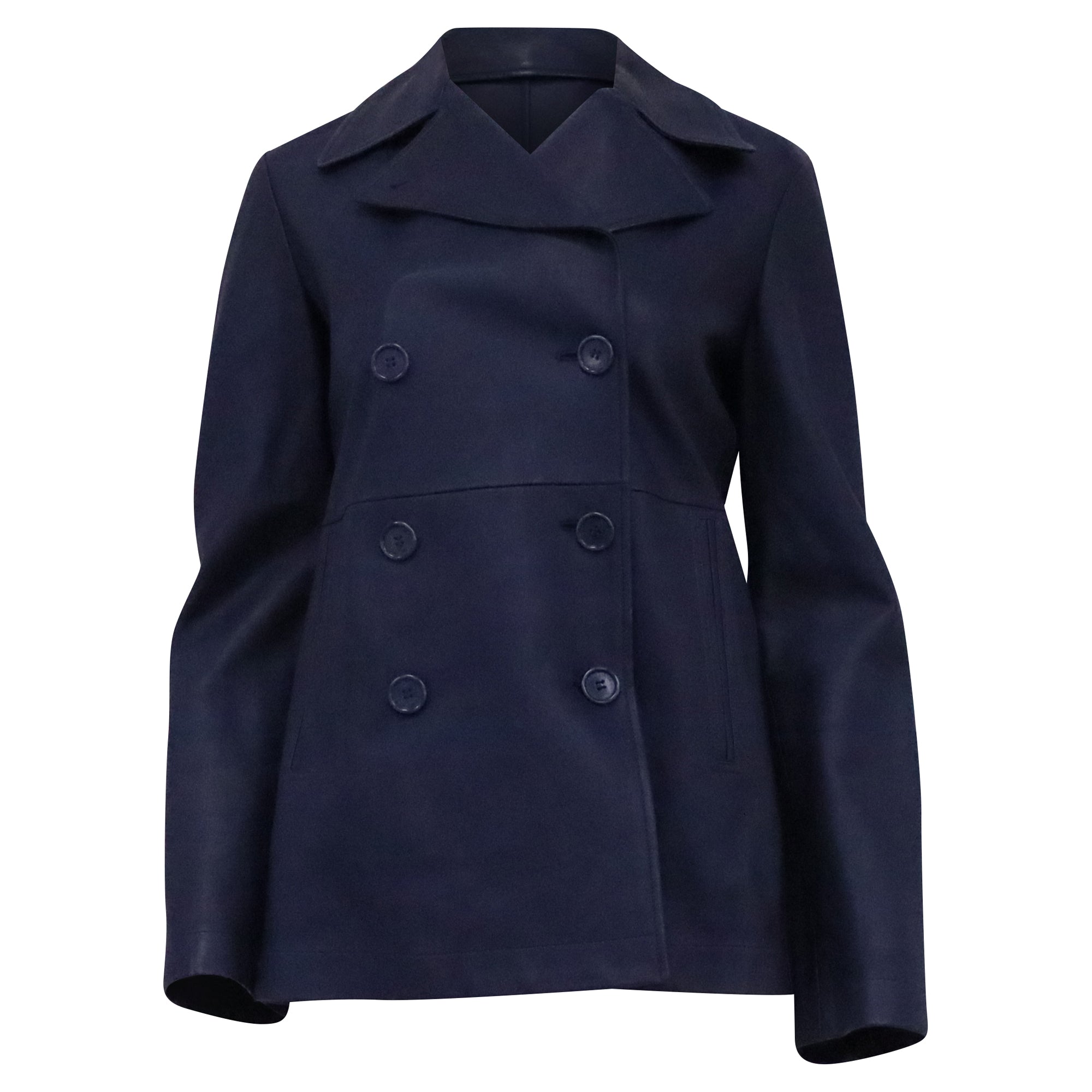 Loro Piana Double Breasted Coat in Navy Blue Lambskin Leather