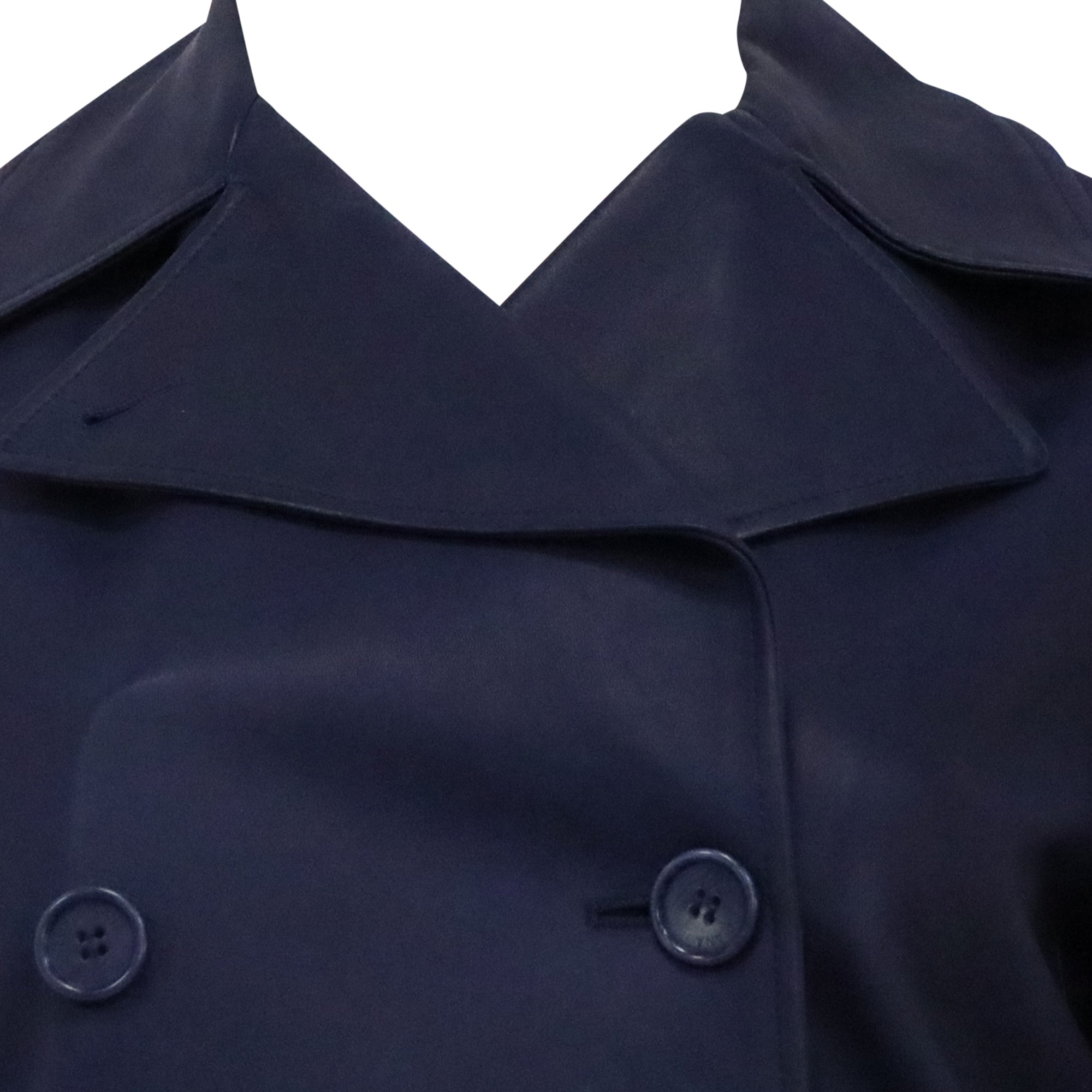 Loro Piana Double Breasted Coat in Navy Blue Lambskin Leather