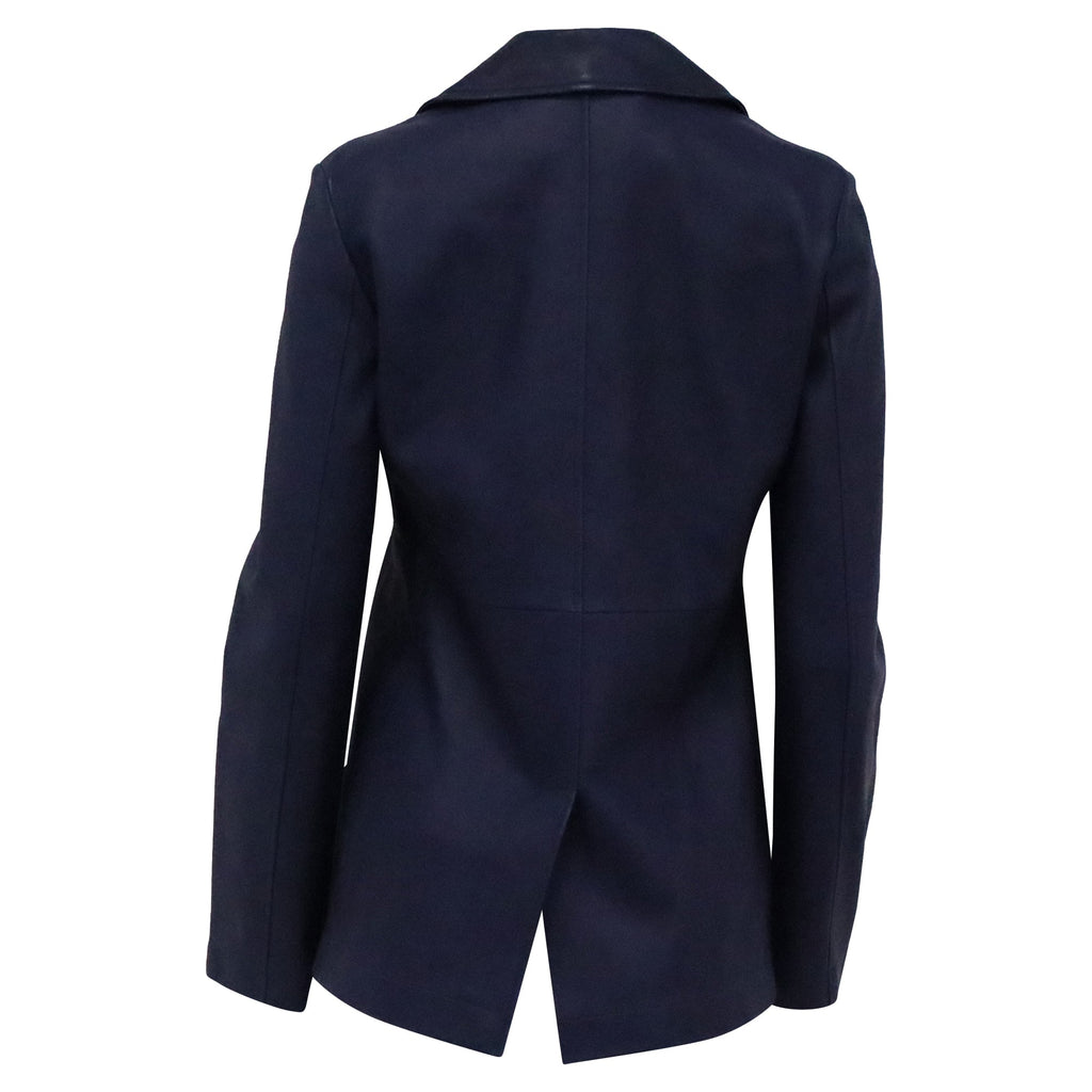 Loro Piana Double Breasted Coat in Navy Blue Lambskin Leather