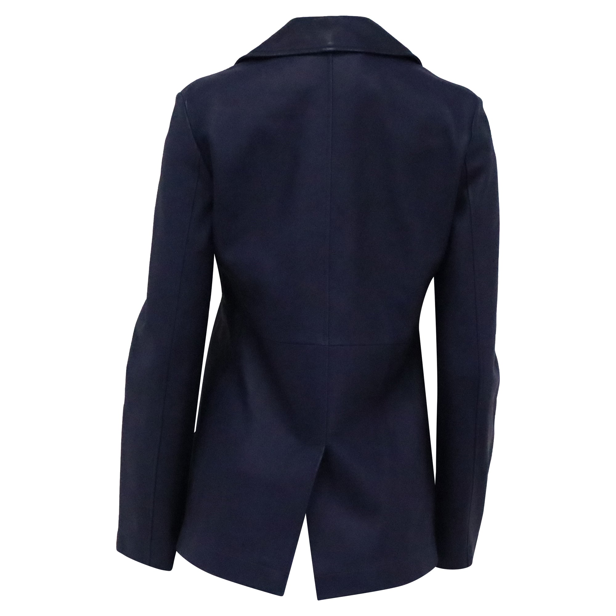Loro Piana Double Breasted Coat in Navy Blue Lambskin Leather