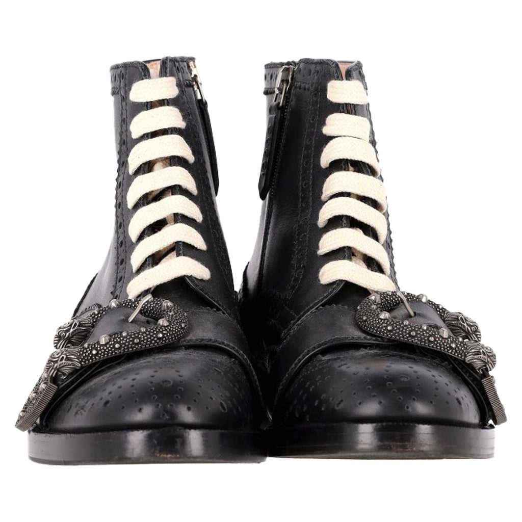 Gucci Queercore Brogue Wingtip Boots in Black Leather