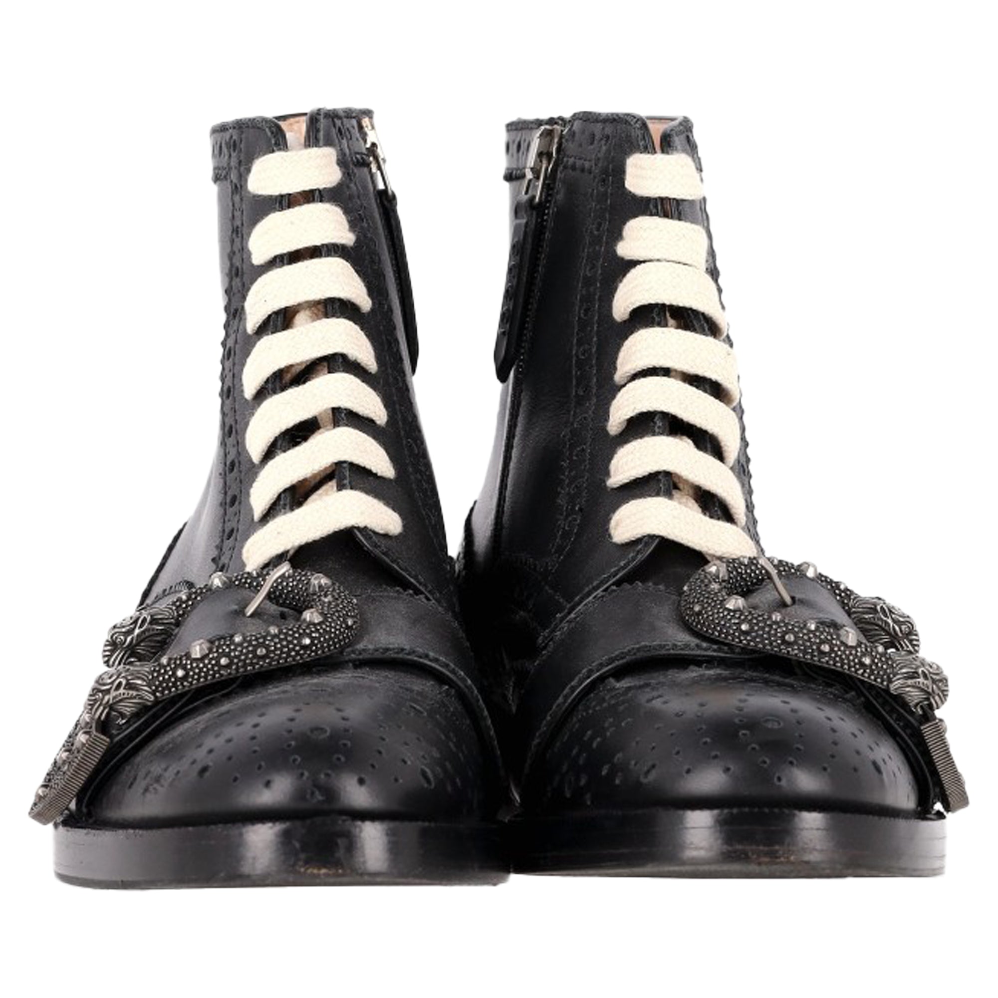 Gucci Queercore Brogue Wingtip Boots in Black Leather