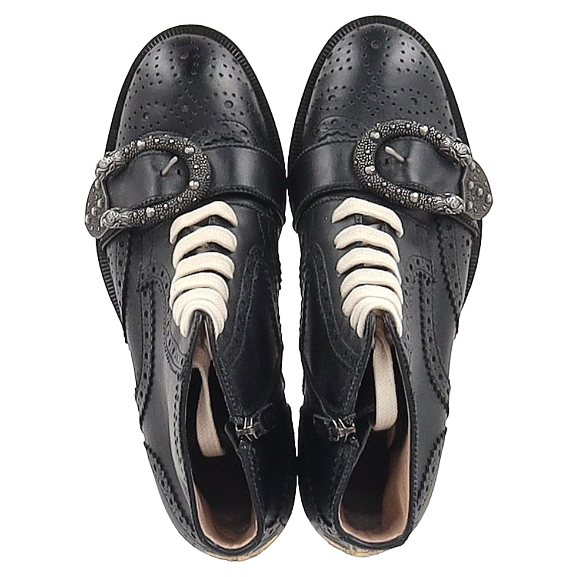 Gucci Queercore Brogue Wingtip Boots in Black Leather