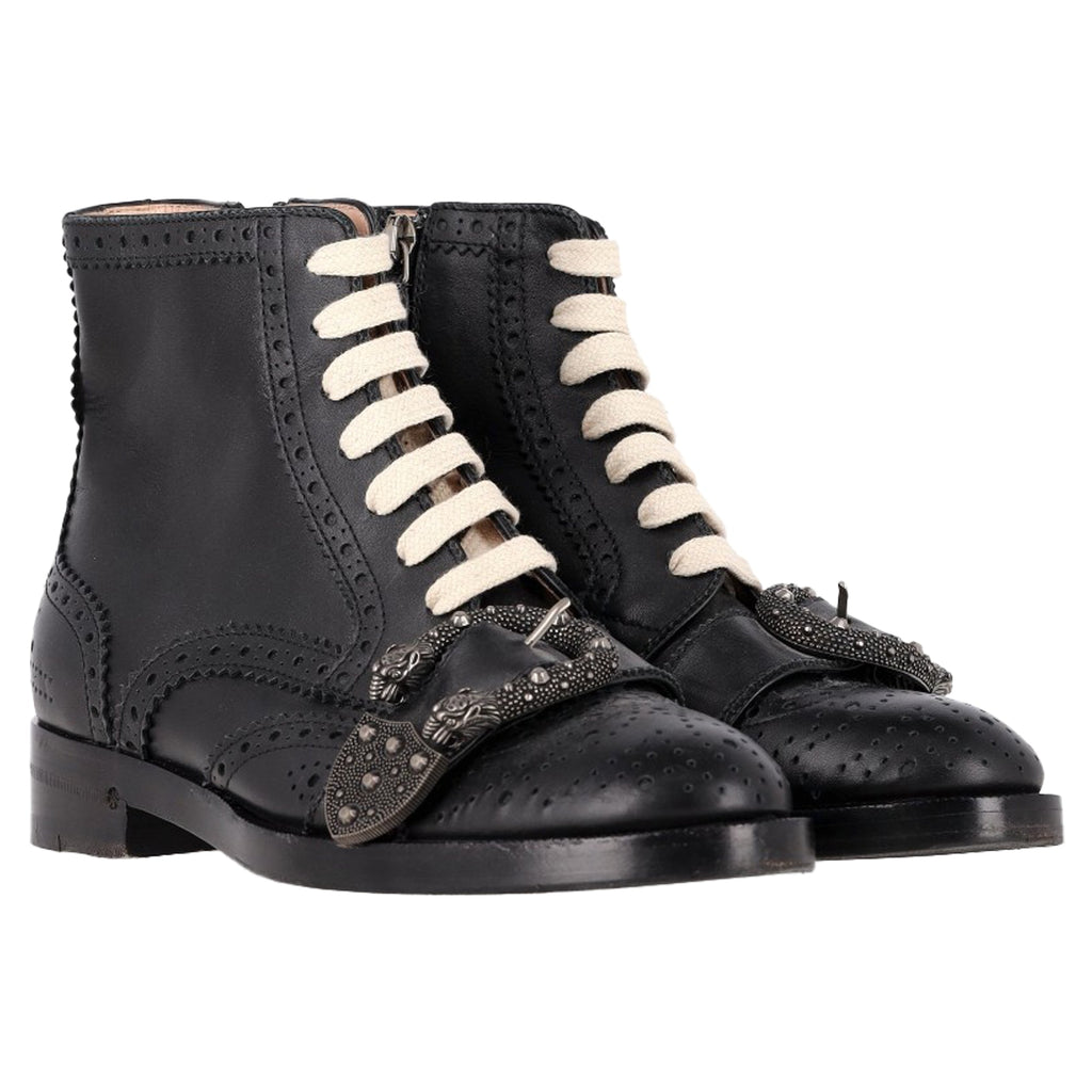 Gucci Queercore Brogue Wingtip Boots in Black Leather