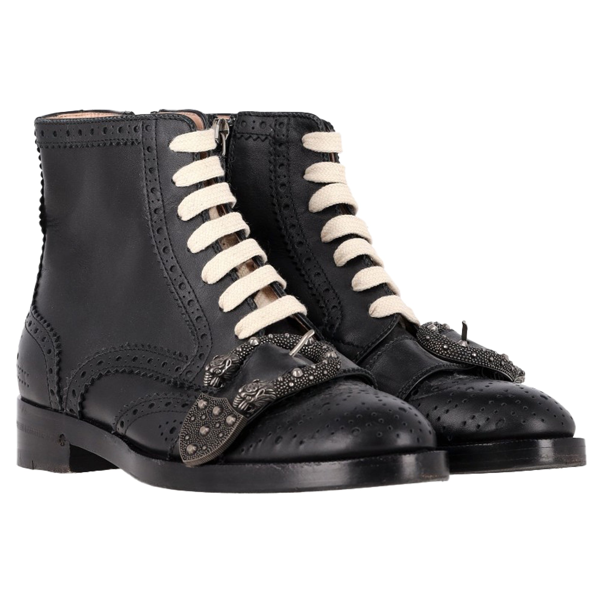 Gucci Queercore Brogue Wingtip Boots in Black Leather