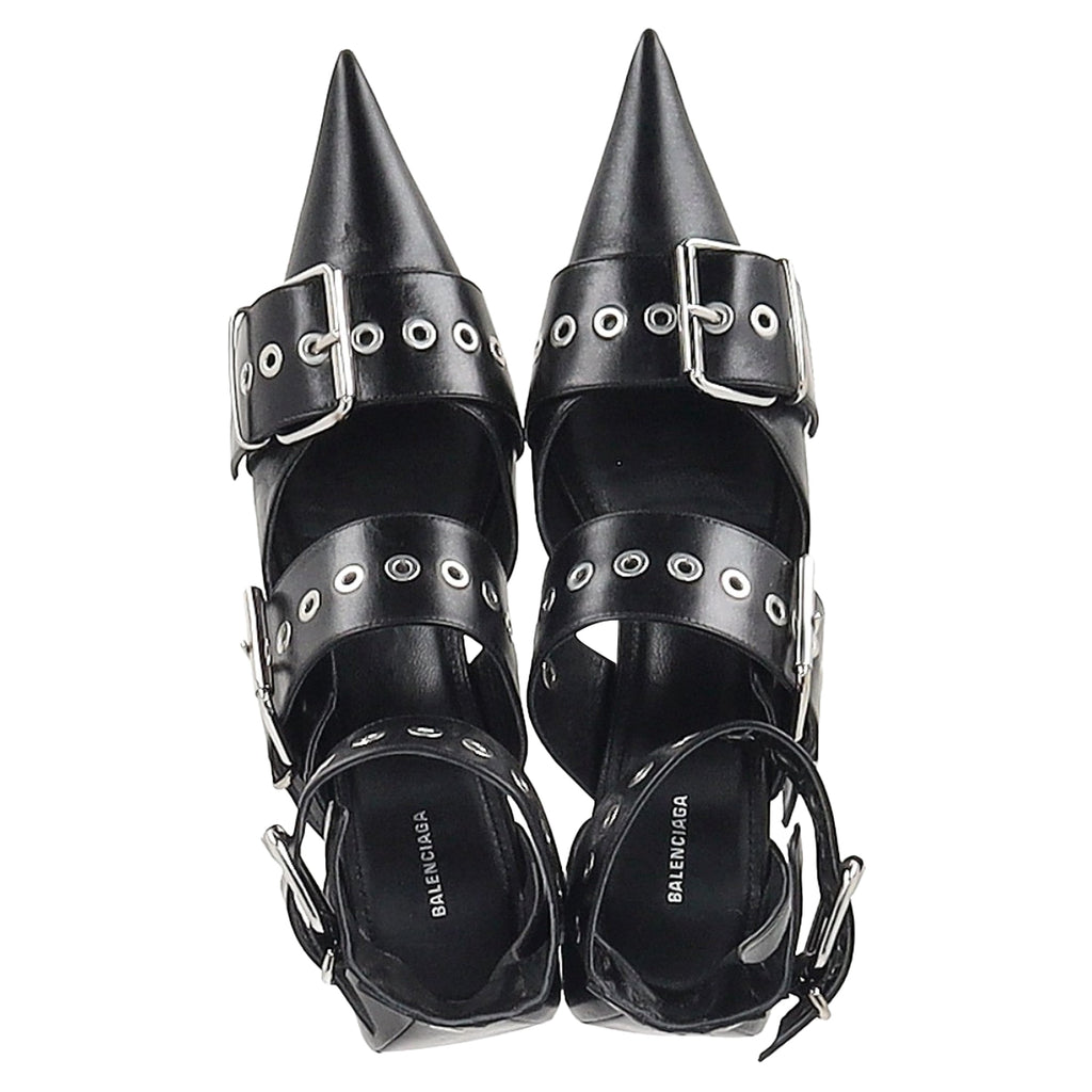 Balenciaga Belt Buckle Stiletto Pumps in Black Leather