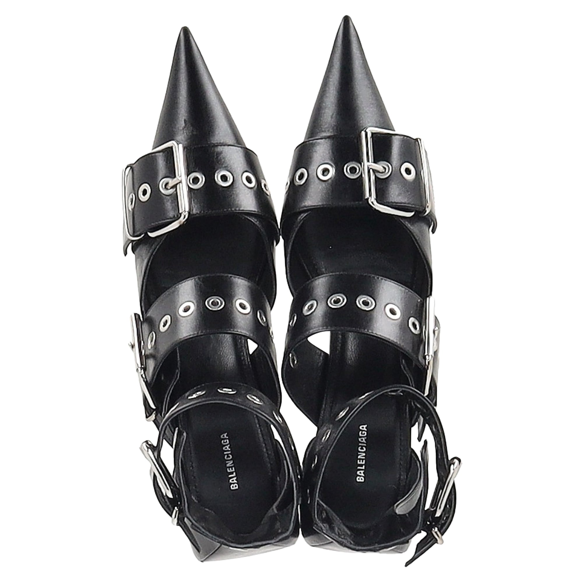 Balenciaga Belt Buckle Stiletto Pumps in Black Leather