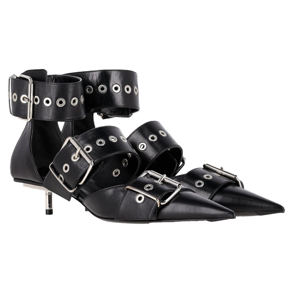 Balenciaga Belt Buckle Stiletto Pumps in Black Leather