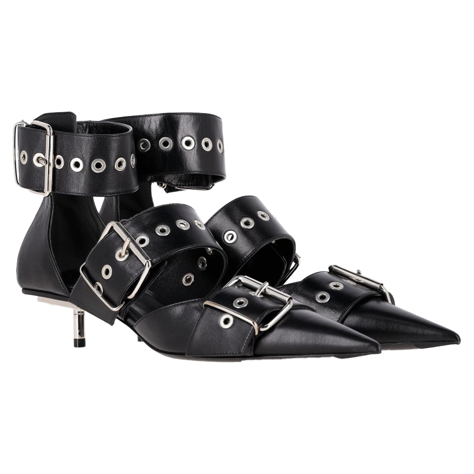 Balenciaga Belt Buckle Stiletto Pumps in Black Leather