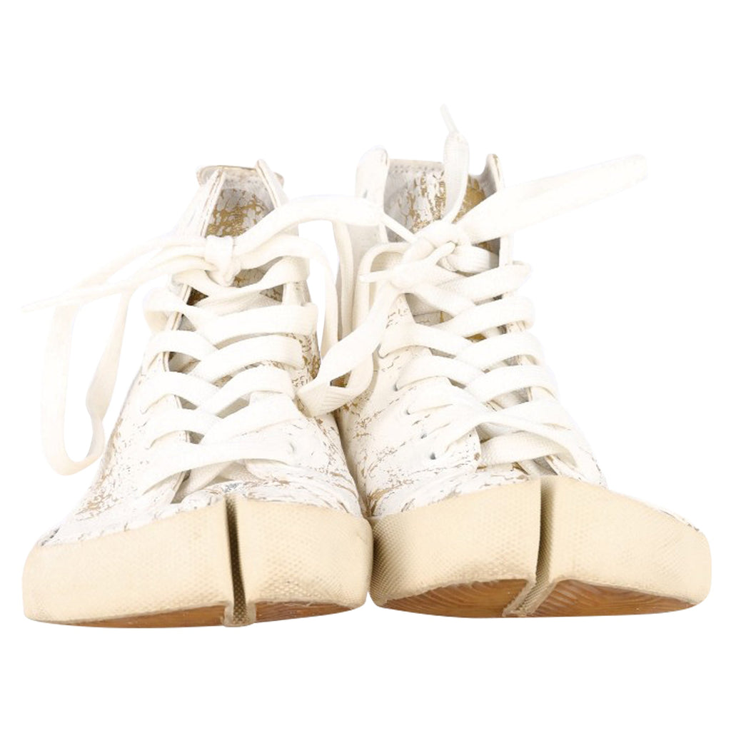 Maison Margiela Tabi High-Top Sneakers in White and Gold Leather
