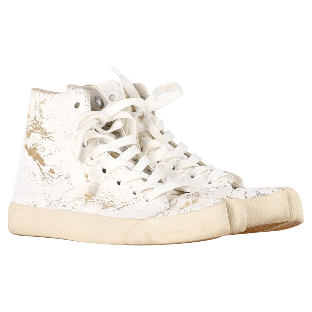 Maison Margiela Tabi High-Top Sneakers in White and Gold Leather