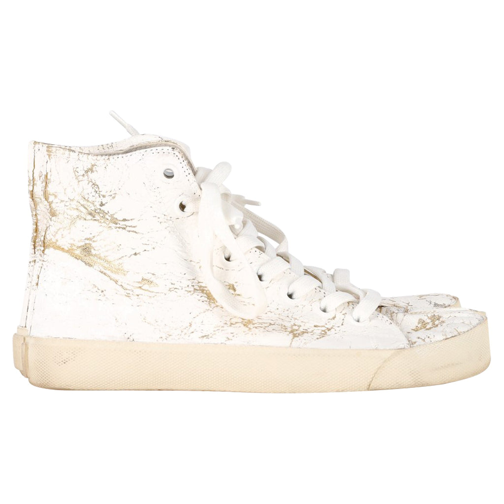 Maison Margiela Tabi High-Top Sneakers in White and Gold Leather