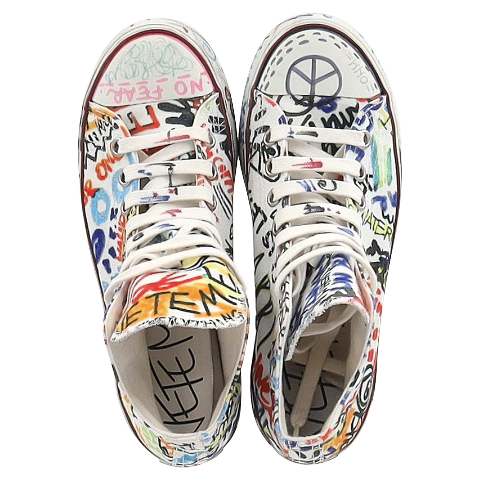 Vetements Graffiti Printed High-Top Sneakers in White Canvas