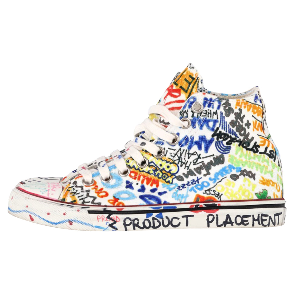 Vetements Graffiti Printed High-Top Sneakers in White Canvas