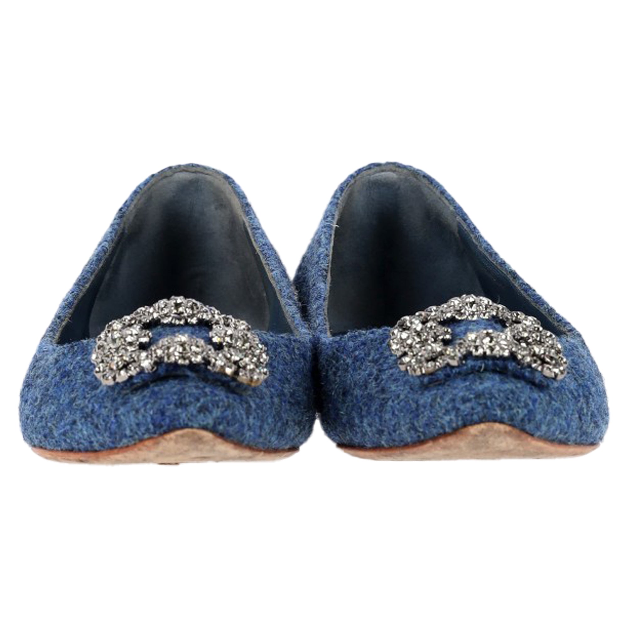 Women's Manolo Blahnik Hangisi Embellished Flats in Blue Tweed