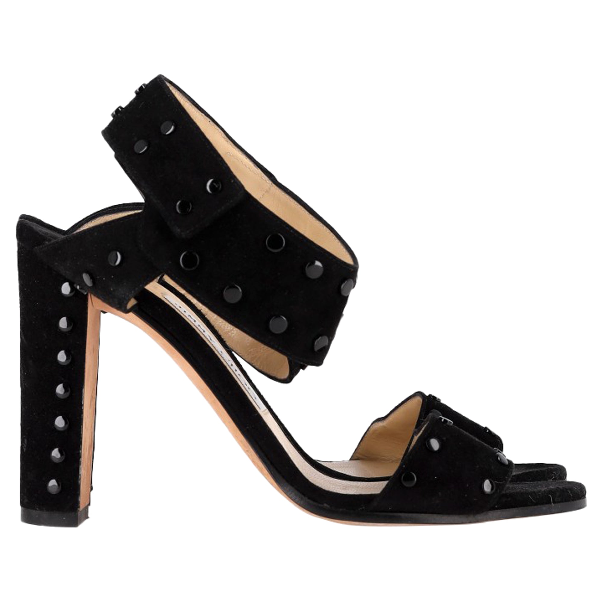 Jimmy Choo Veto 100 Sandals With Silver Studs in Black Suede