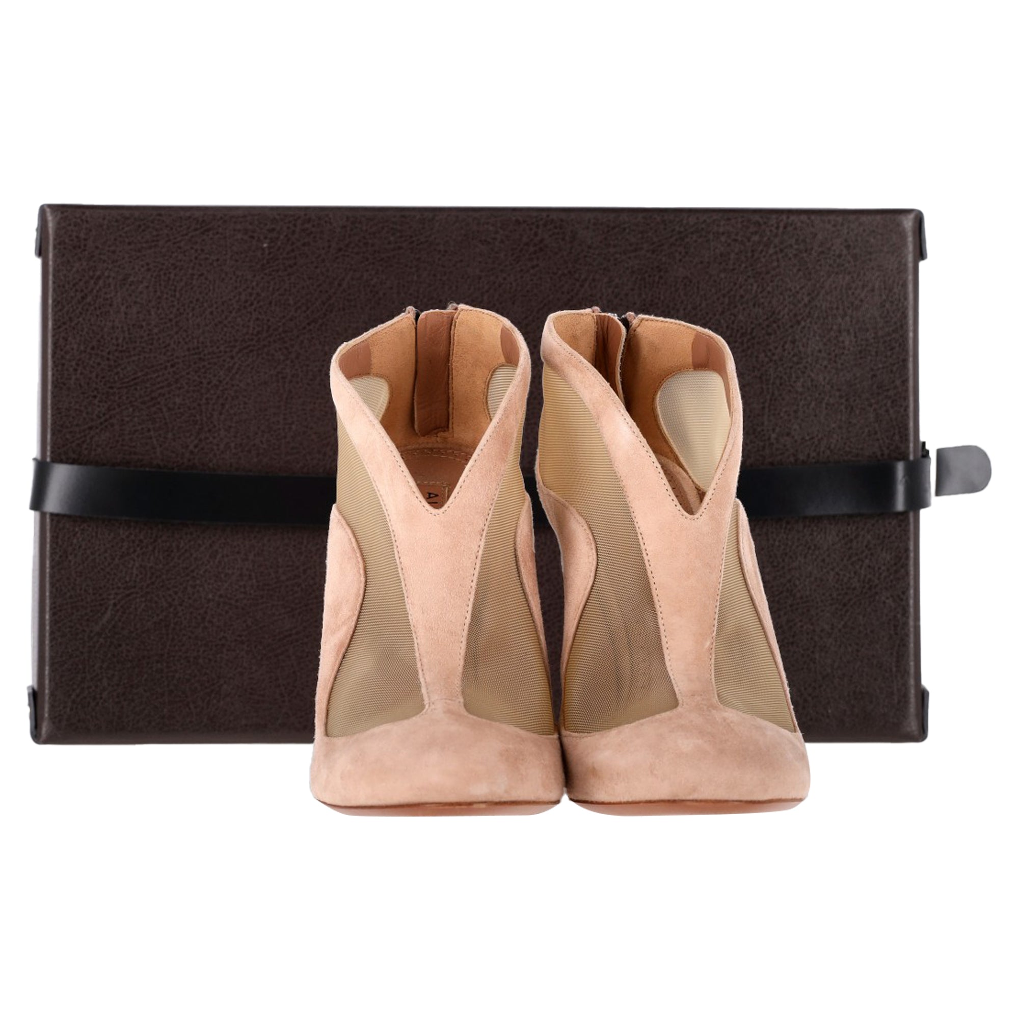 Women's Alaïa Azzedine Mesh Ankle Booties in Pink Suede