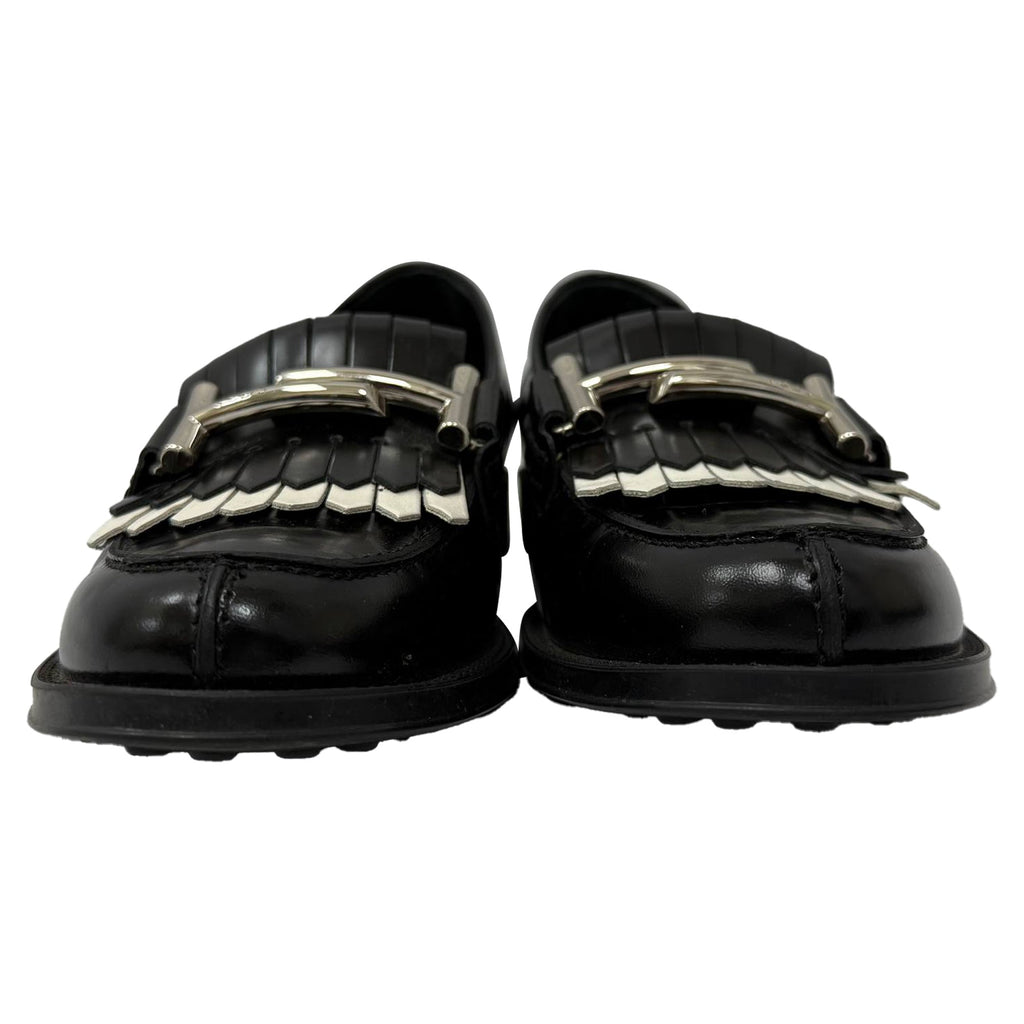 Women's Tod's Gommino Fringe Double T Loafers in Black Leather