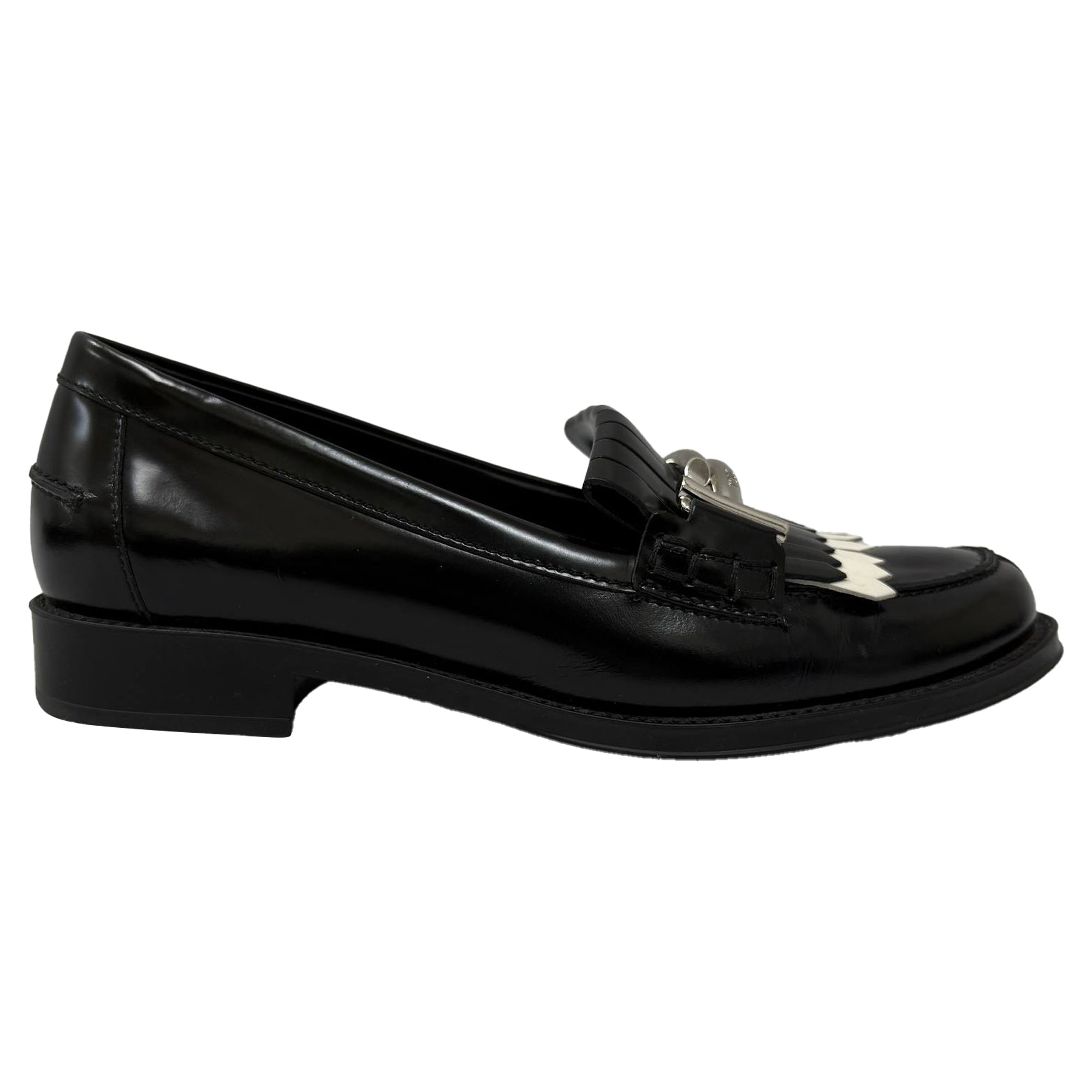 Women's Tod's Gommino Fringe Double T Loafers in Black Leather